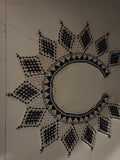 Handcrafted Black & White Geometric Starburst Bib Seed Bead Collar Necklace