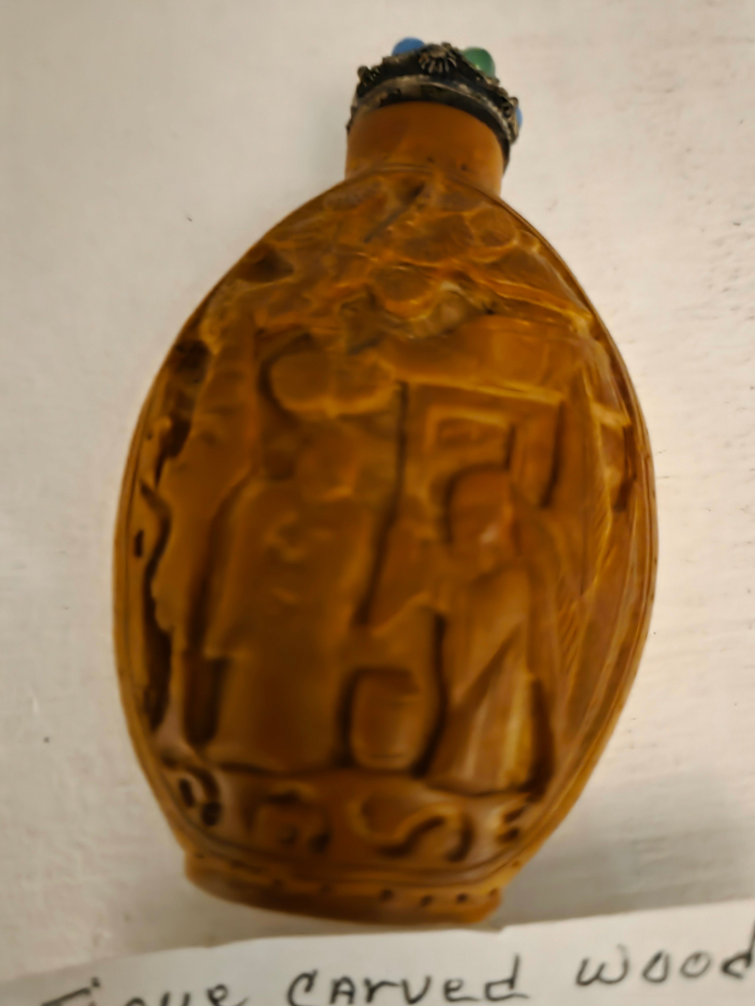 Chinese Wood or Bamboo Carved Snuff Bottle