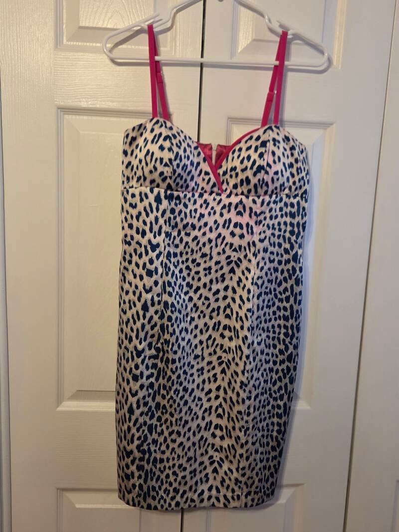 Cheetah Print Shelf Bra Satin Dress — Size 8