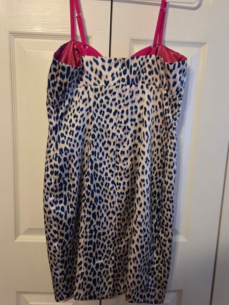 Cheetah Print Shelf Bra Satin Dress — Size 8