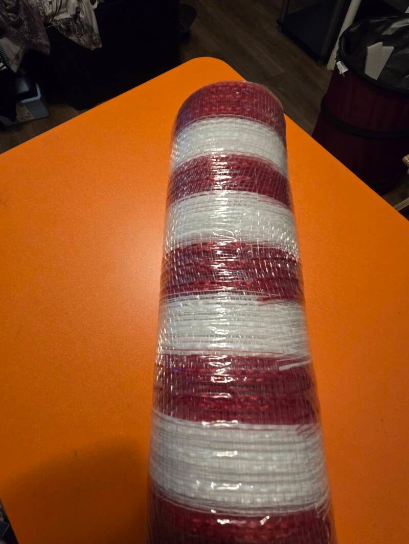 Decorative Red & White Mesh Holiday Ribbon
