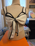 Oversized Bow Cut-Out Crop Top — White & Black (Size M)