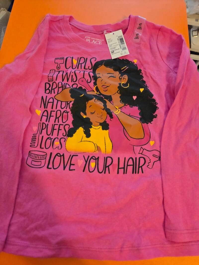 Children place Girls Love Your Hair Graphic Tee - Fall Fuchsia size 4T   NWT