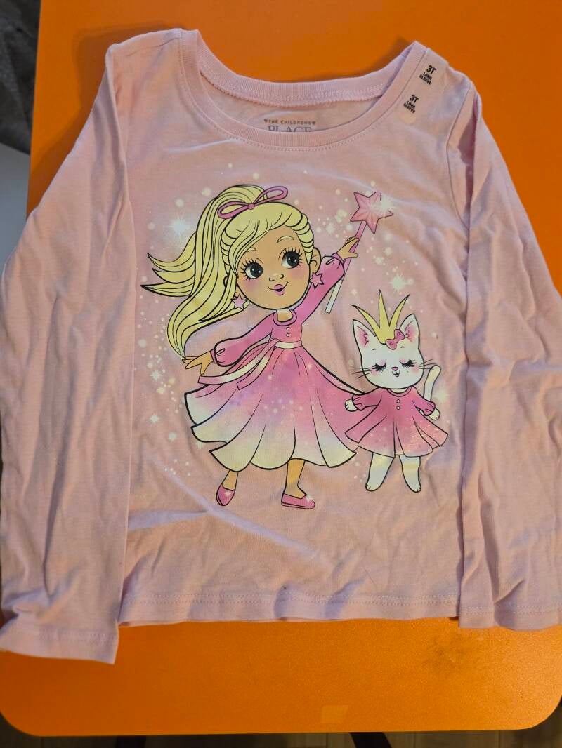 Baby and Toddler Girls Princess Kitten Graphic Tee - pink Size 3T