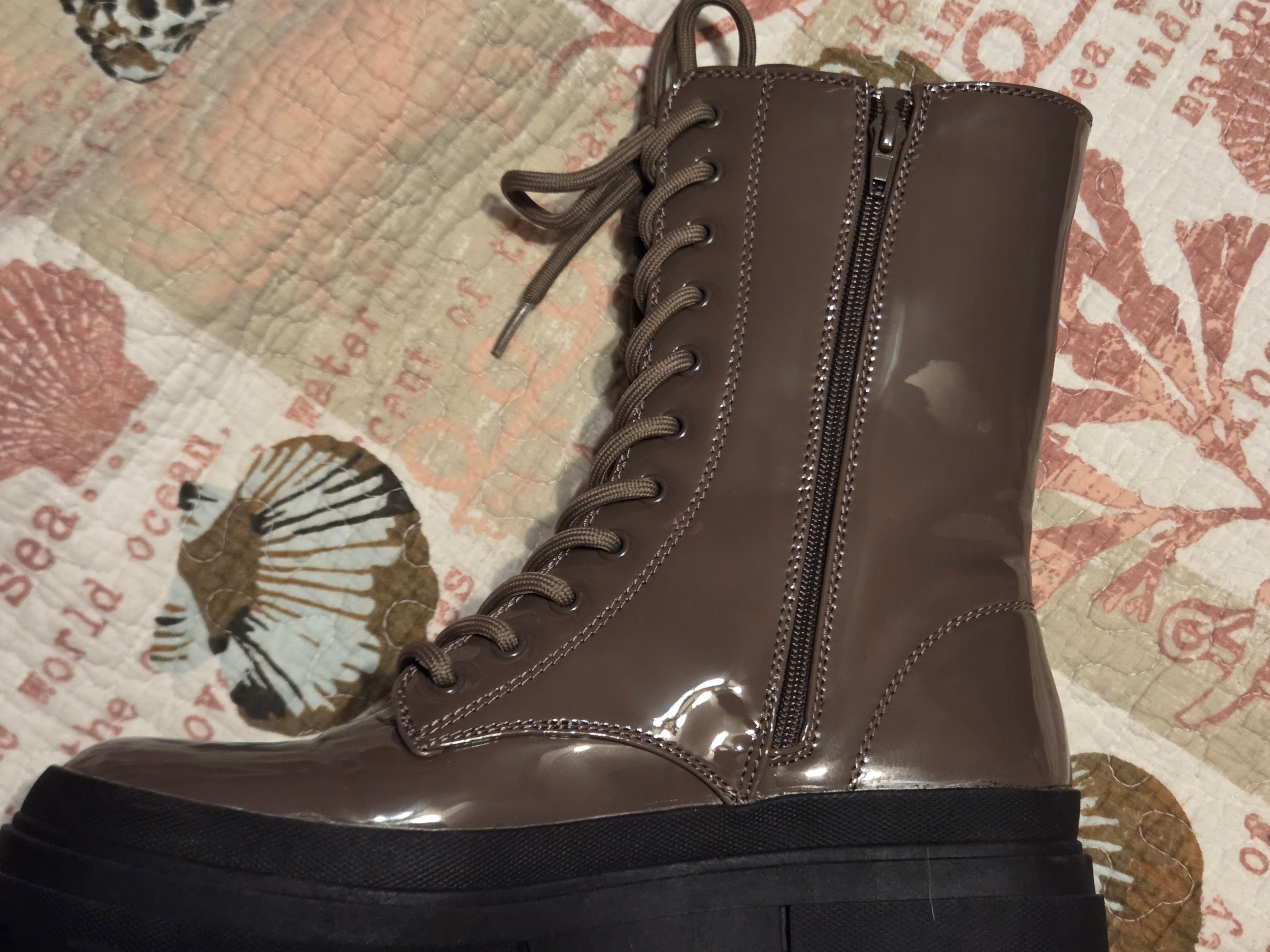 Grunge Combat Boots — Size 10 | Zip & Lace-Up | Brown