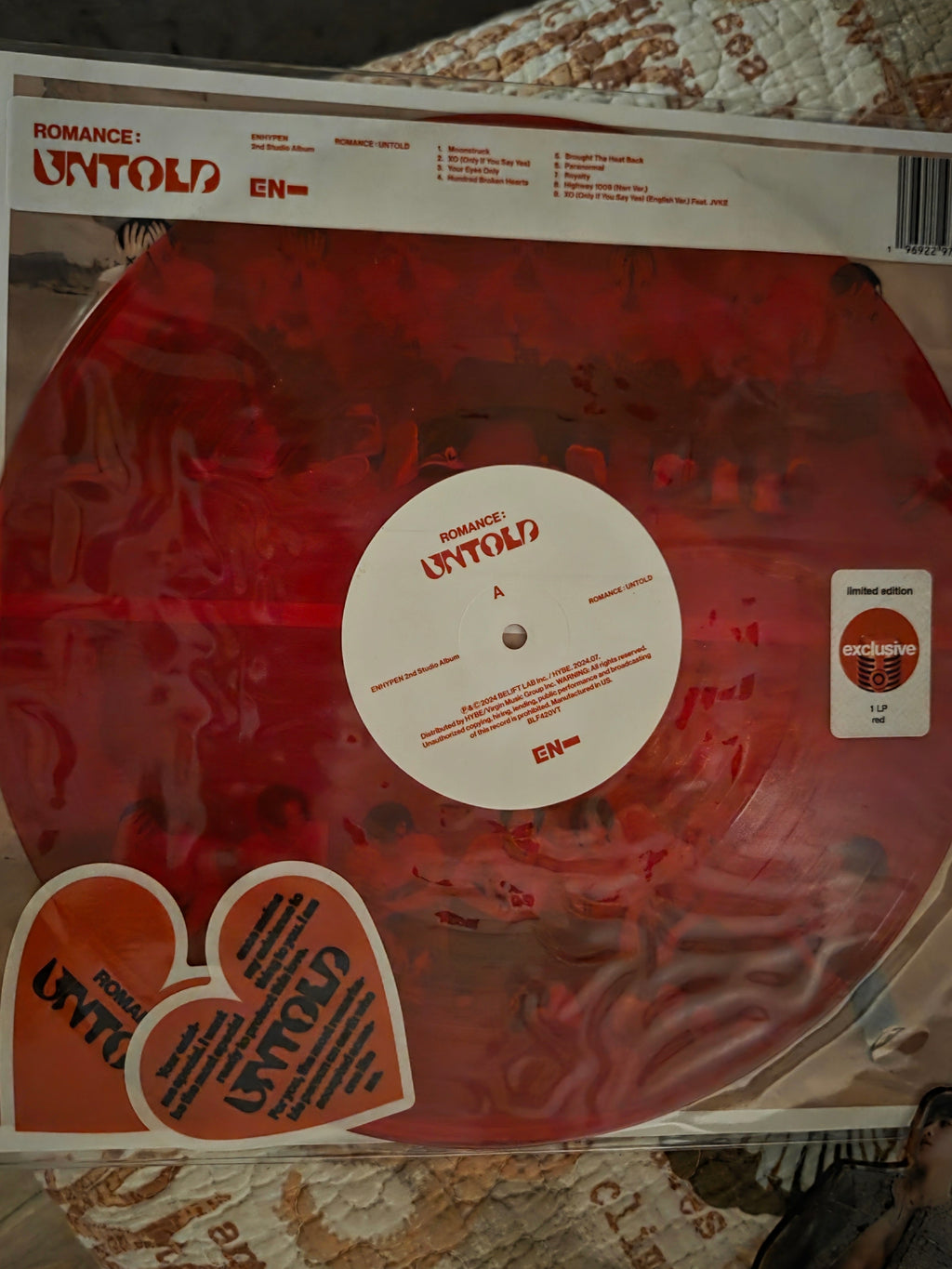 New ENHYPEN Romance: Untold LP  Exclusive Limited Edition Red Vinyl K-Pop 2024