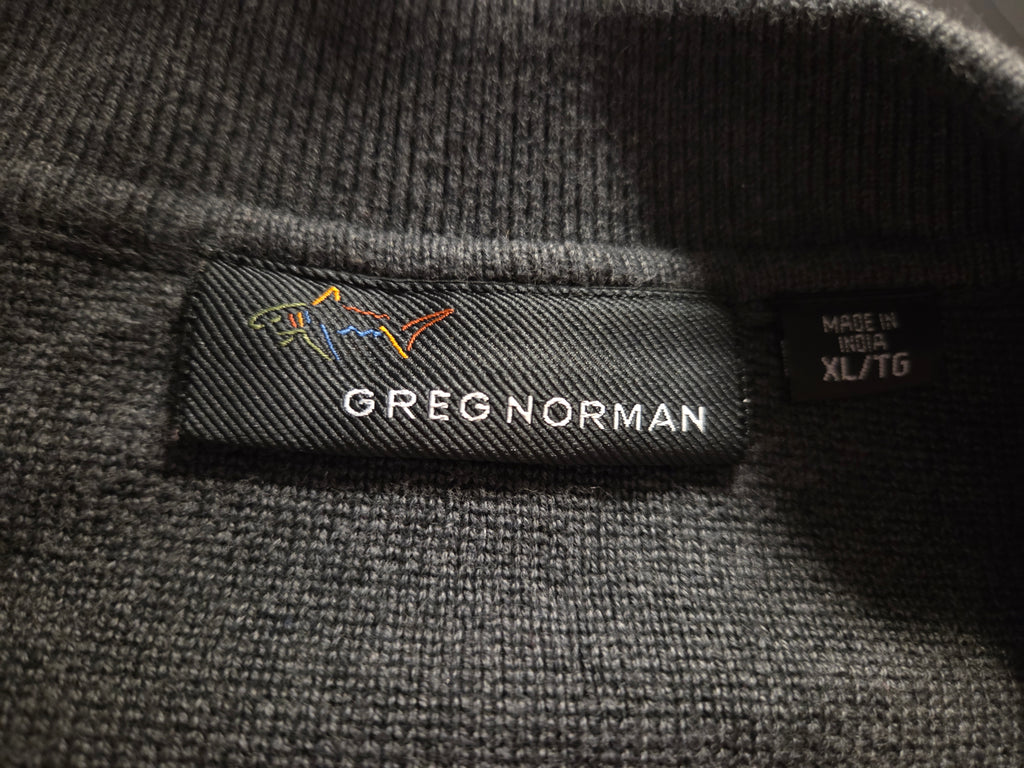 Greg Norman Men's Long-Sleeve Polo Sweater – Size XL Charcoal Windowpane