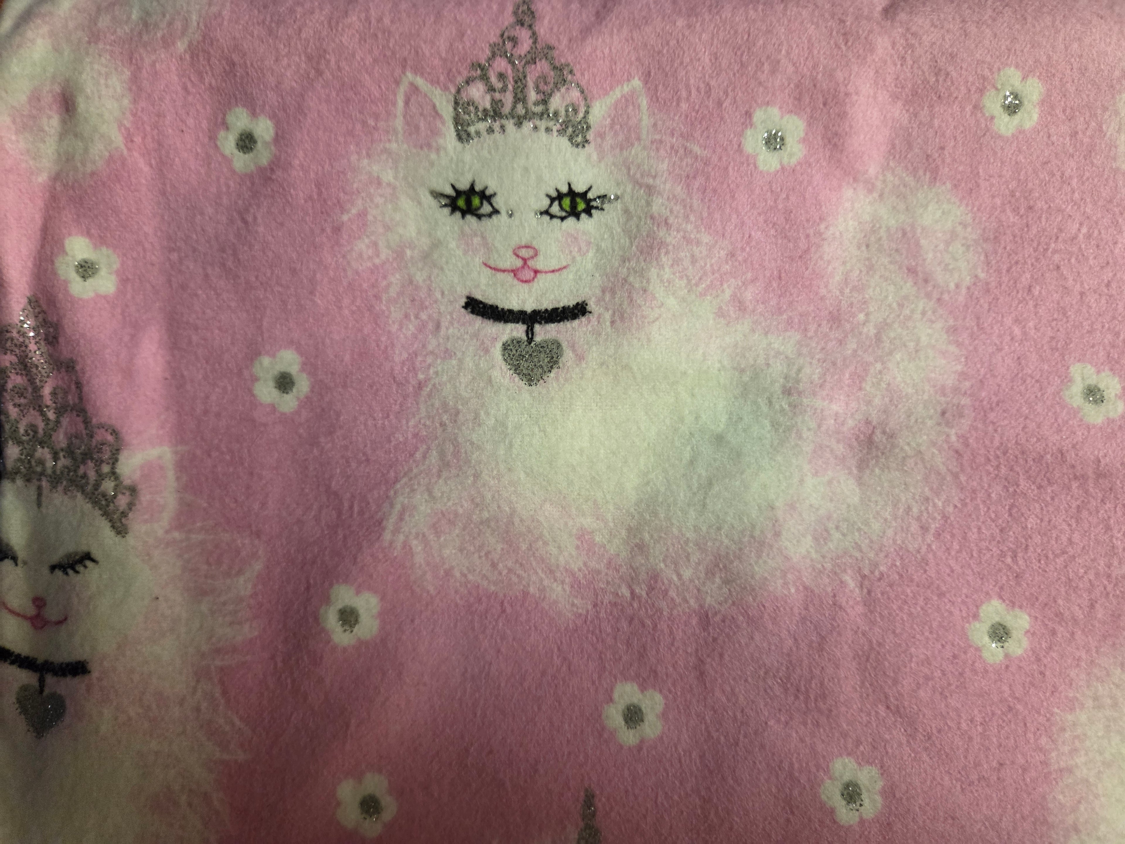Vintage Fabric Traditions Pink Flannel Cats Silver Crown & Flowers Fabric – 2yd x 43"