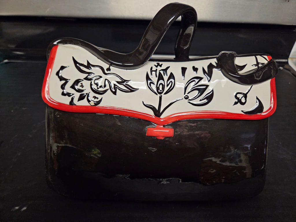 Certified International Ceramic Purse Cookie Jar By Kimmy Han Black Red White