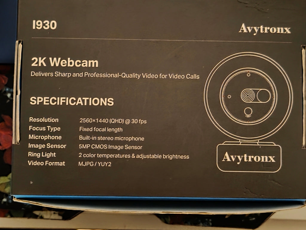 Avytronx 2K Quad HD Webcam with Ring Light, Stereo Microphone & Privacy Cover