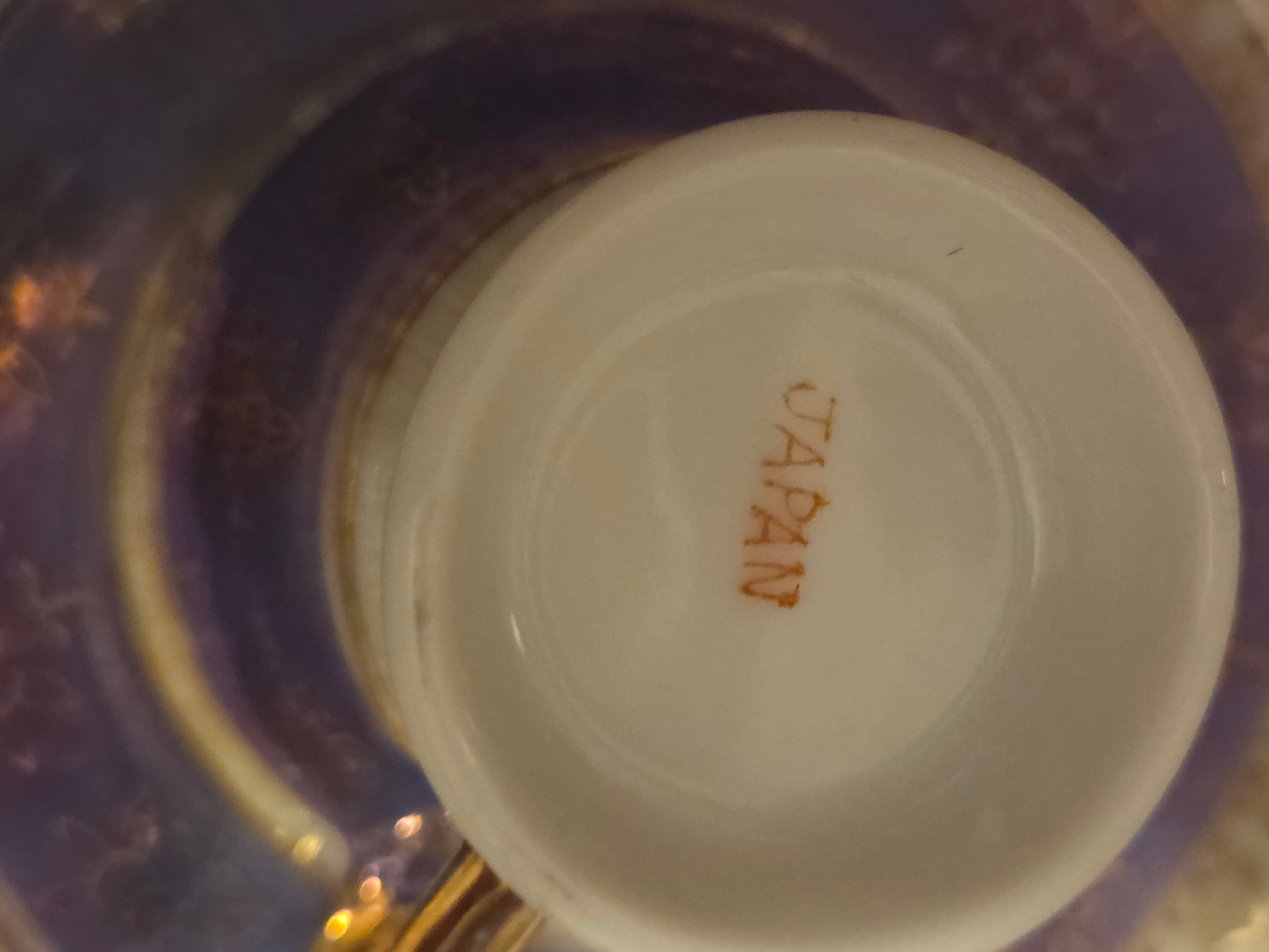 Vintage Japan Lusterware Teacup & Saucer Set – Purple/Cobalt Blue Iridescent with Gold Floral