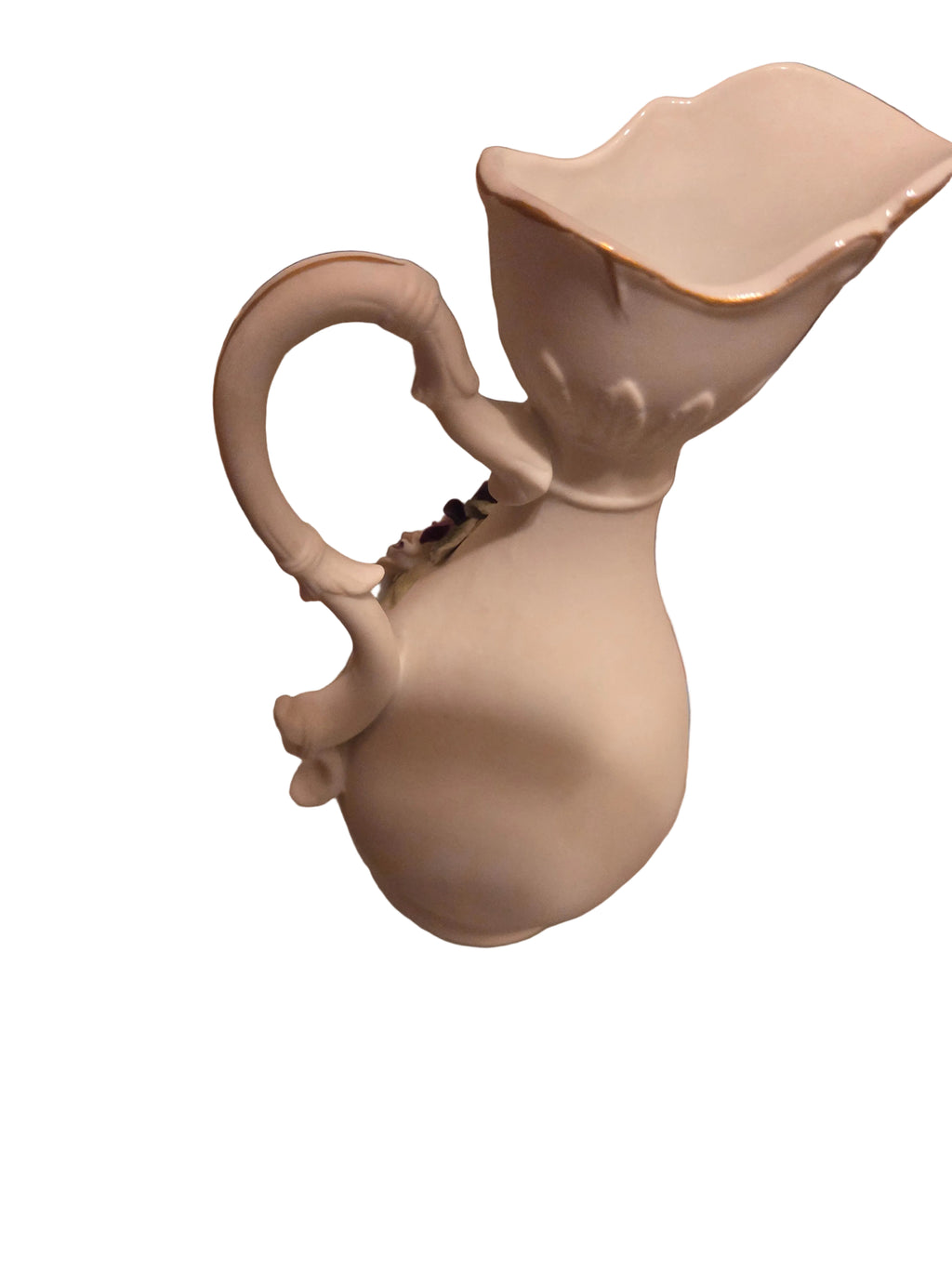 Vintage Lefton Porcelain Bisque Floral Pitcher Vase — 7 Inches