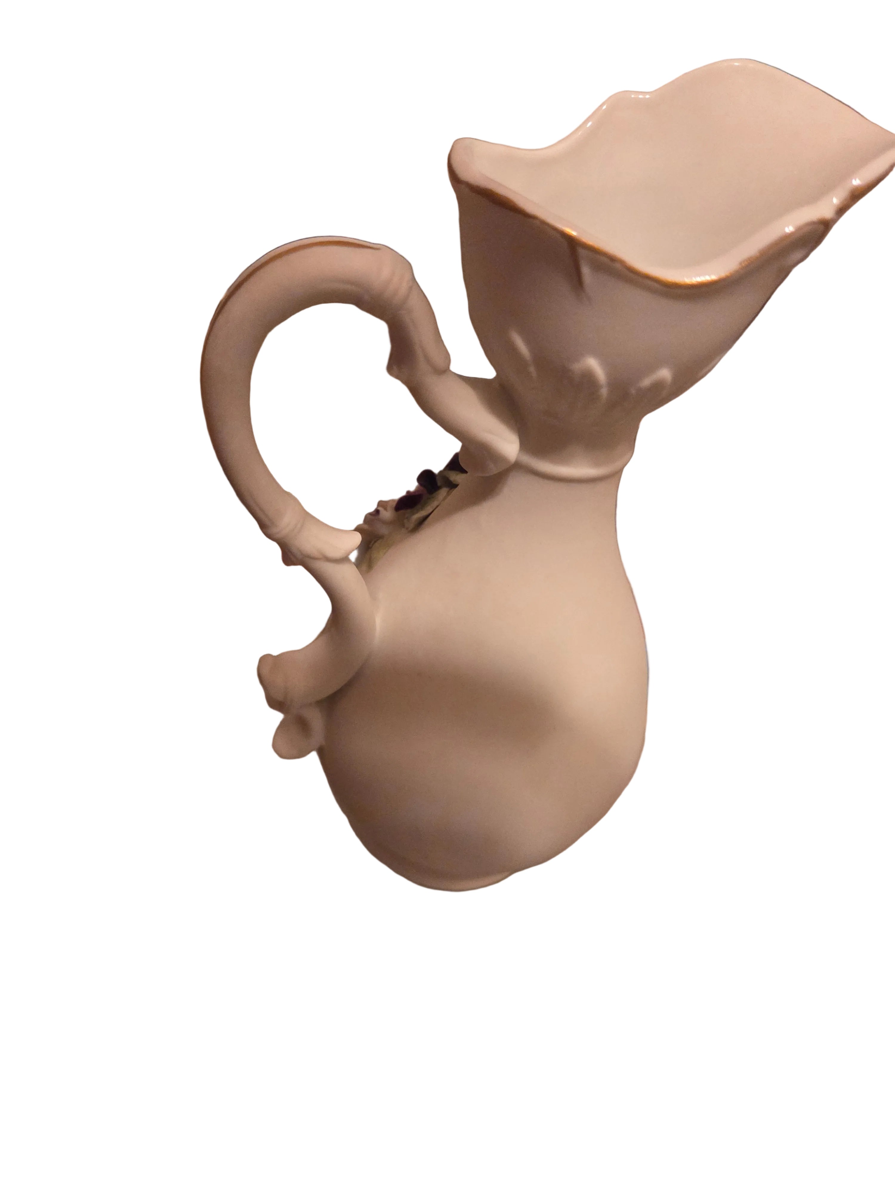 Vintage Lefton Porcelain Bisque Floral Pitcher Vase — 7 Inches