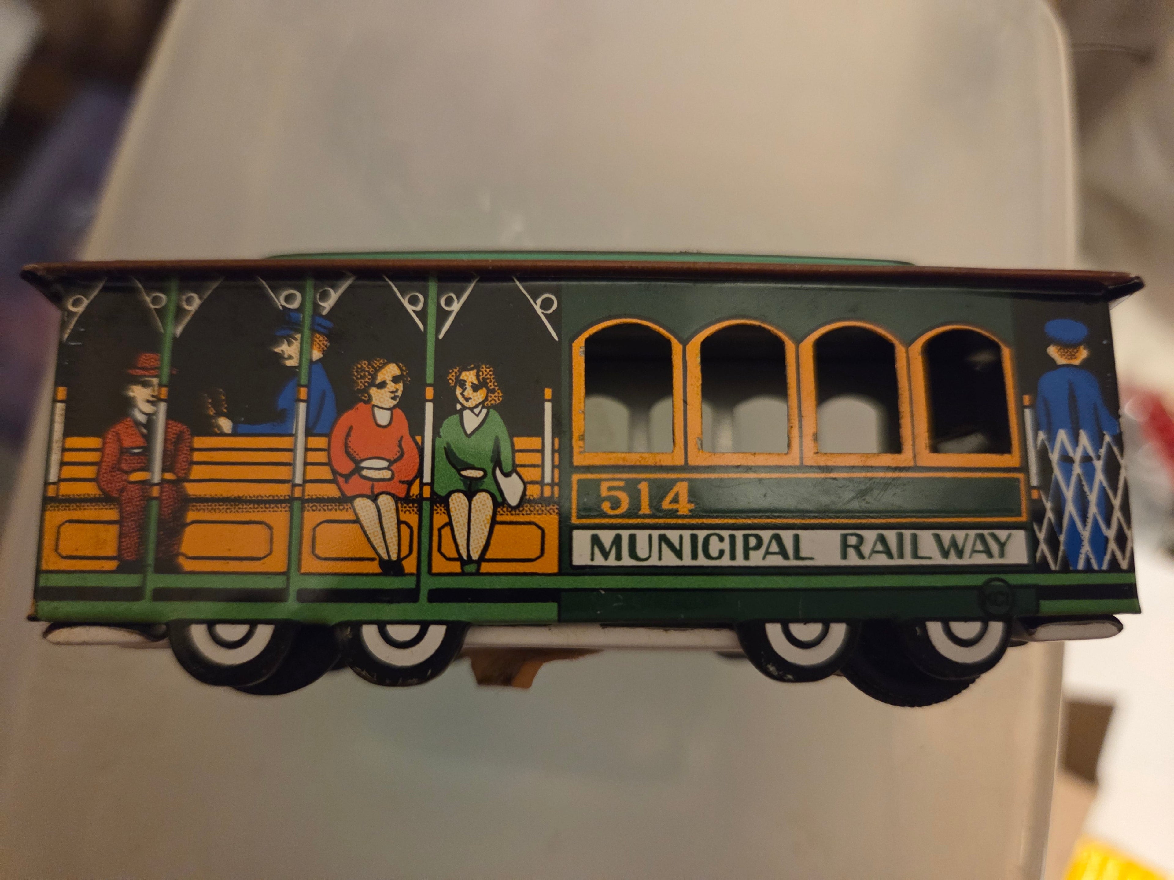 Vintage Tin Toy Trolley Car — Powell & Mason Sts. Municipal Railway 514 (Pre-Owned)
