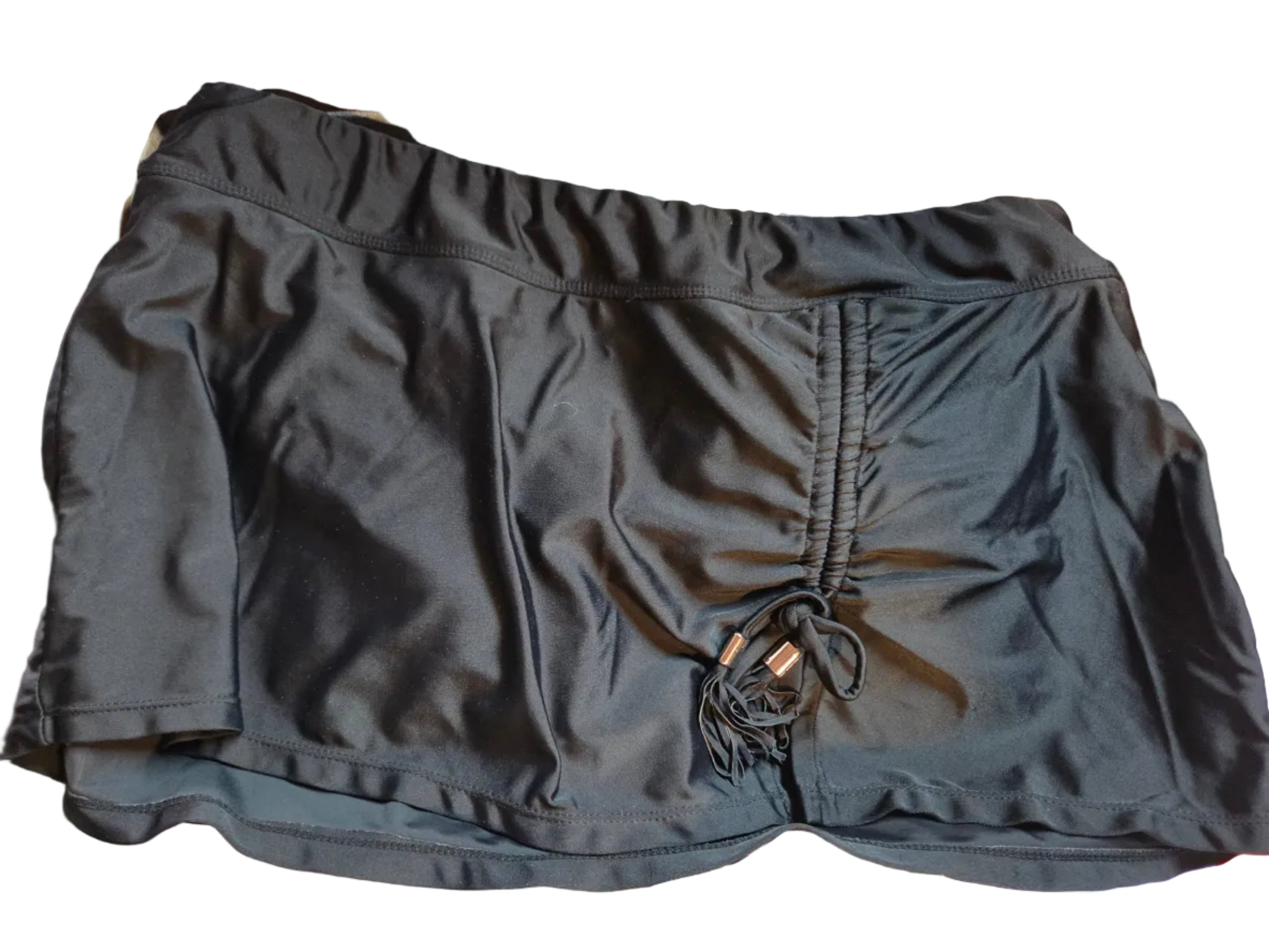 Black Ruched Side Drawstring Swim Short — Large (12-14)