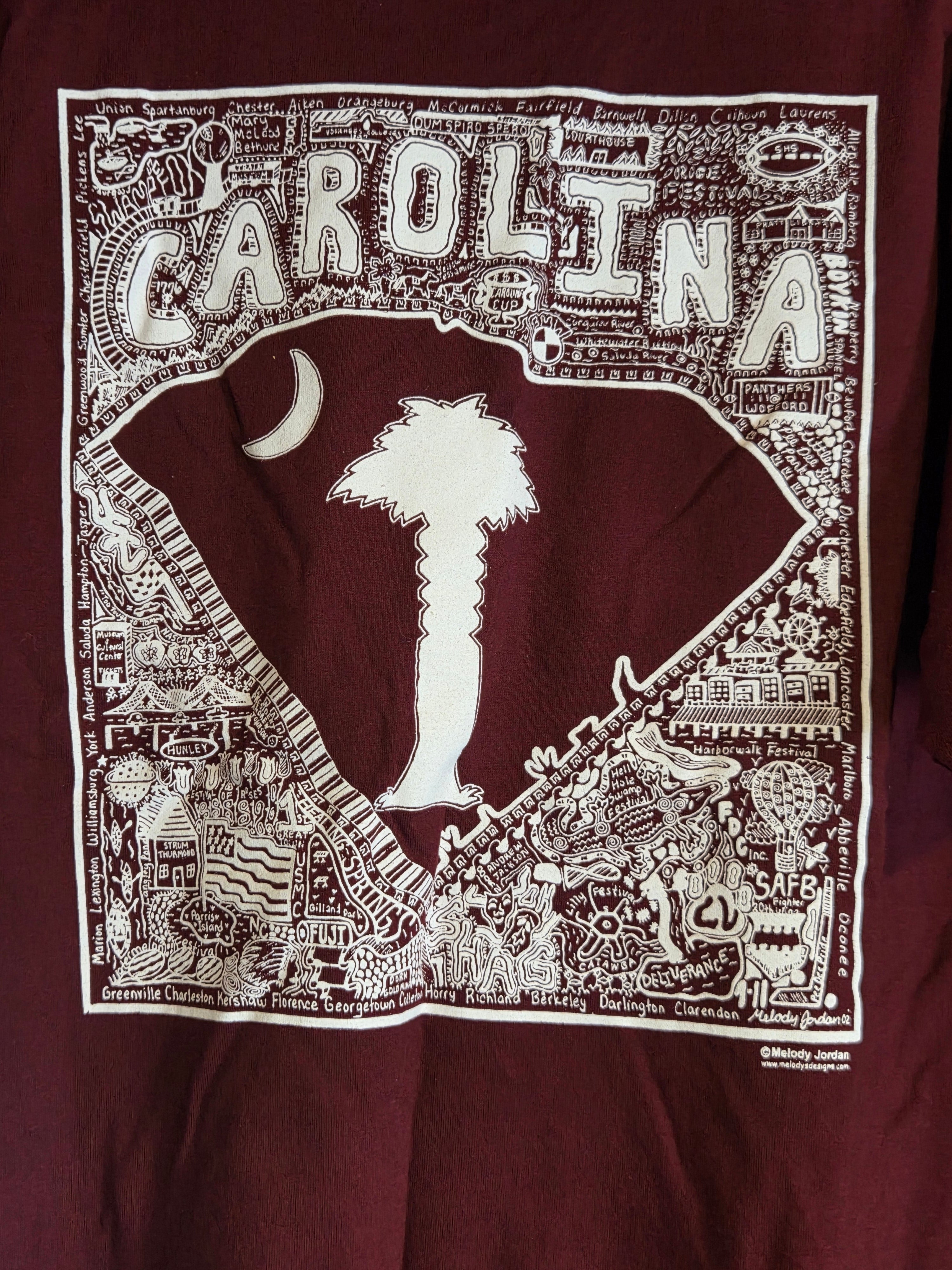 Melody Jordan South Carolina Landmarks & Counties Art T-Shirt — Large