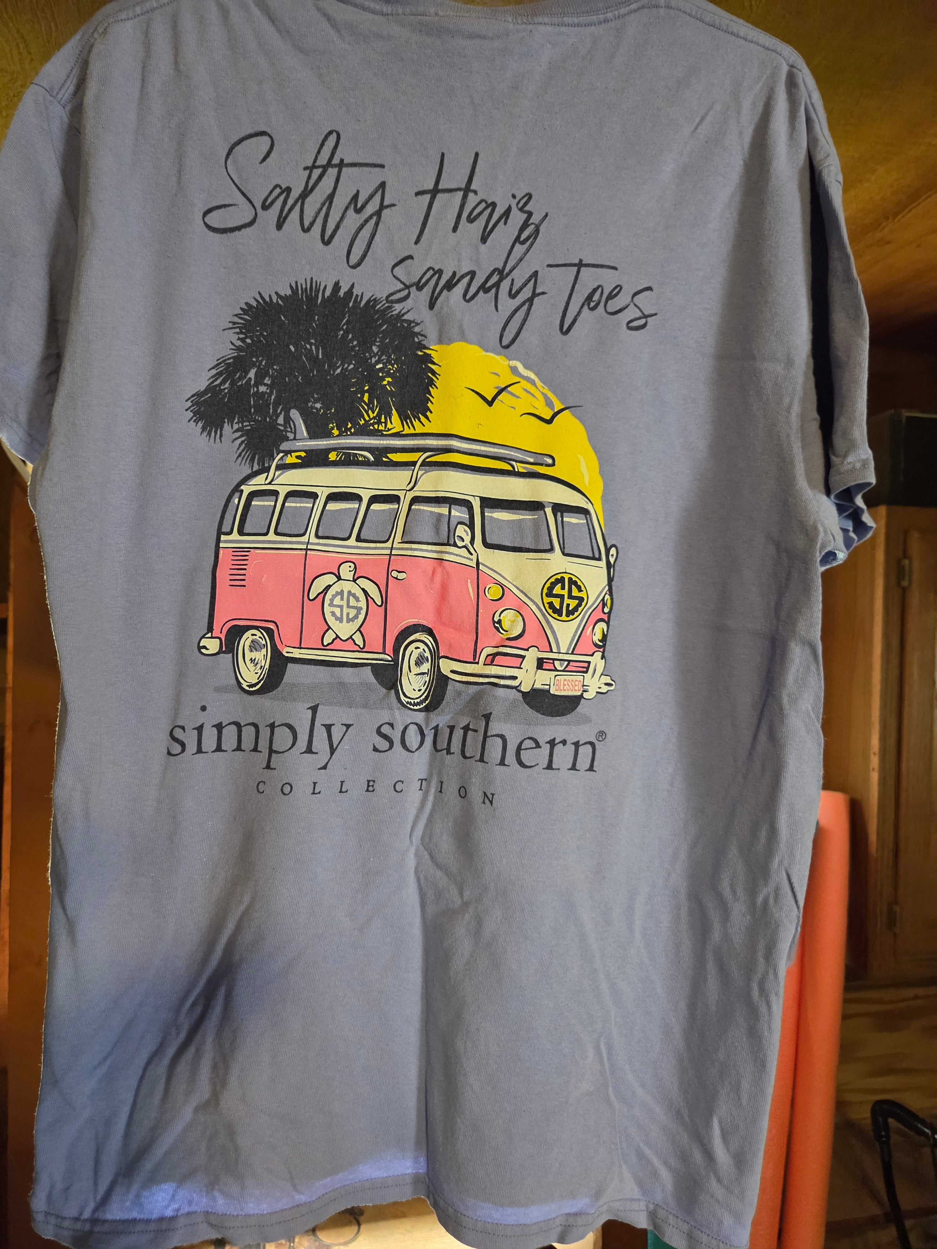 Simply Southern "Salty Hair, Sandy Toes" Retro VW Bus Graphic T-Shirt — Large