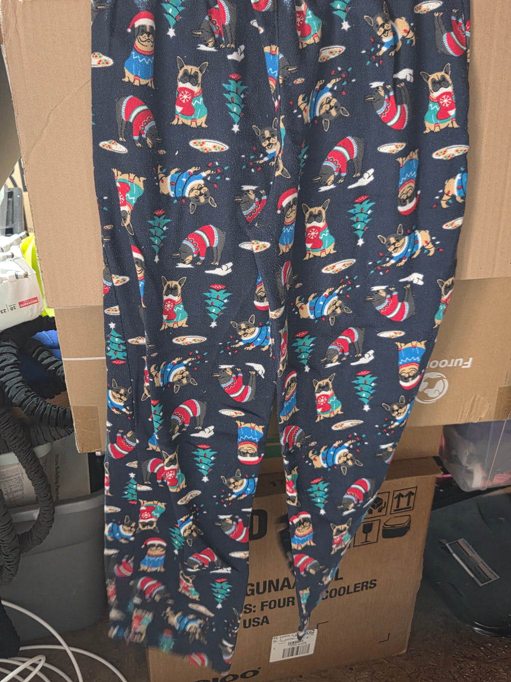 Lands' End Santa Pups Holiday Pajama Pants – Navy French Bulldog Christmas Print