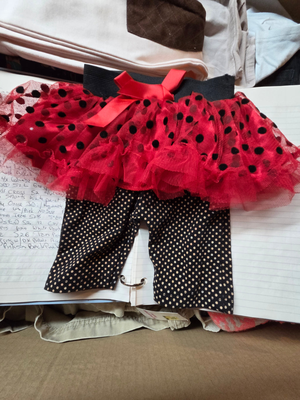 Red & Black Polka Dot Tutu Skirt – 3-Layer Tulle with Attached Leggings | Kids Costume | Size 6-9 Months