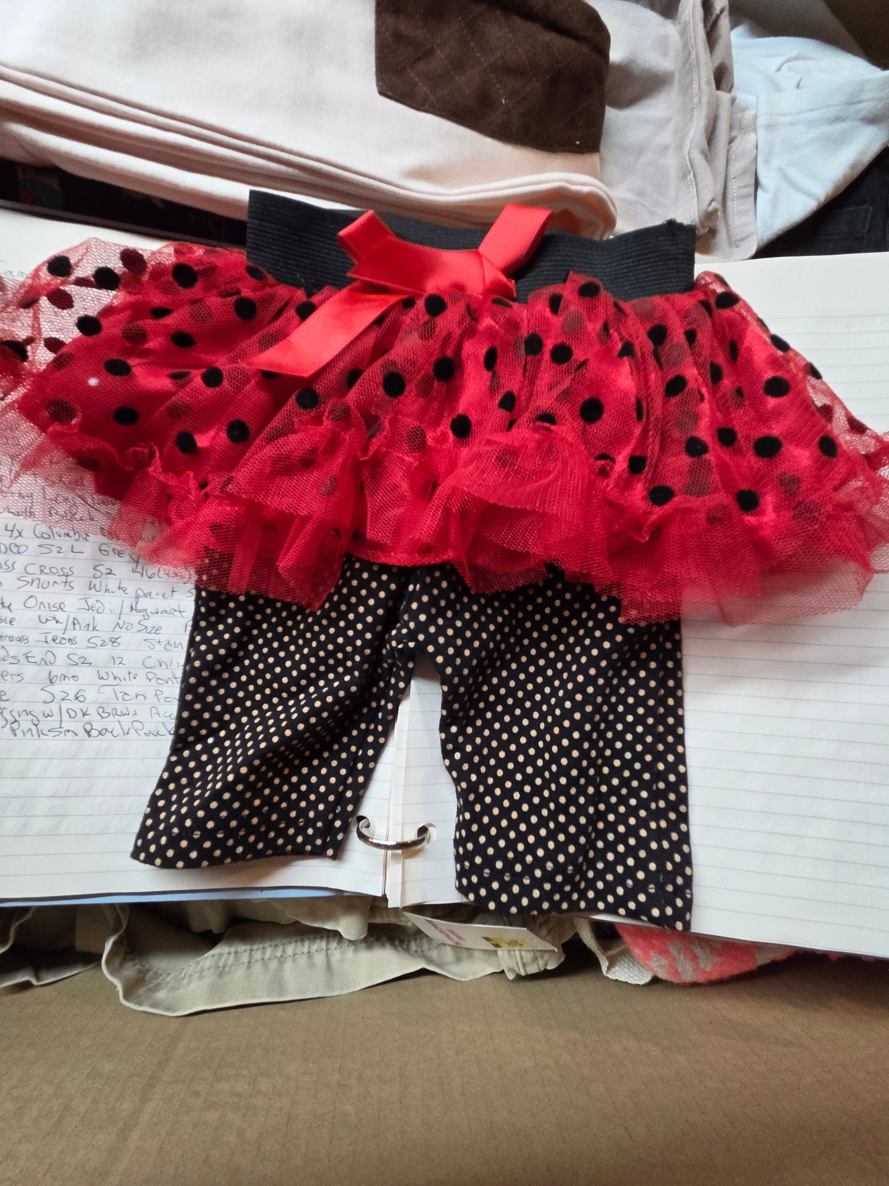 Red & Black Polka Dot Tutu Skirt – 3-Layer Tulle with Attached Leggings | Kids Costume | Size 6-9 Months