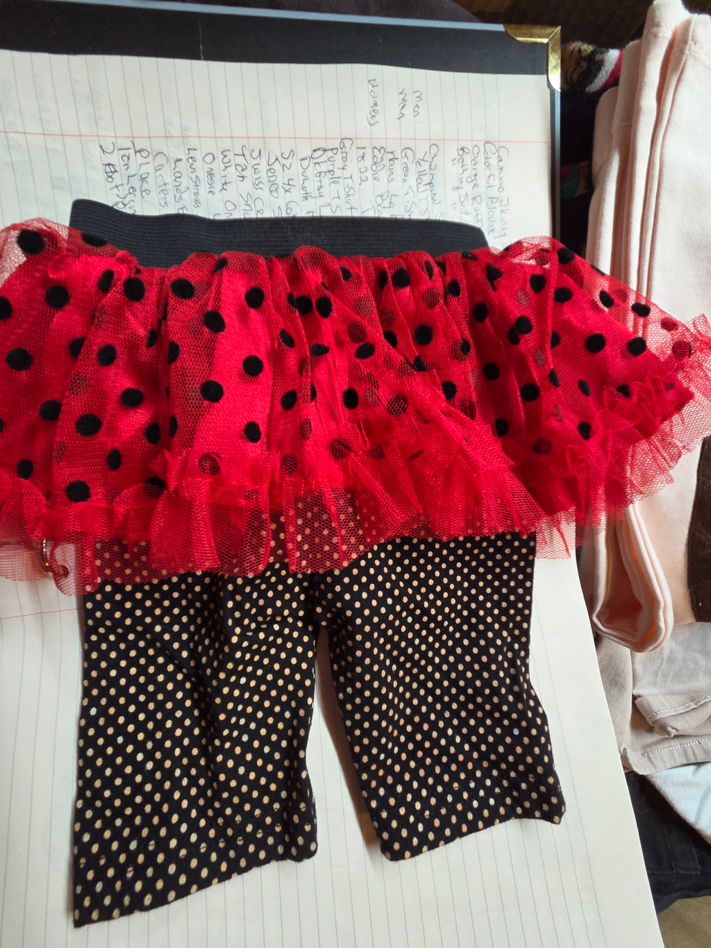 Red & Black Polka Dot Tutu Skirt – 3-Layer Tulle with Attached Leggings | Kids Costume | Size 6-9 Months