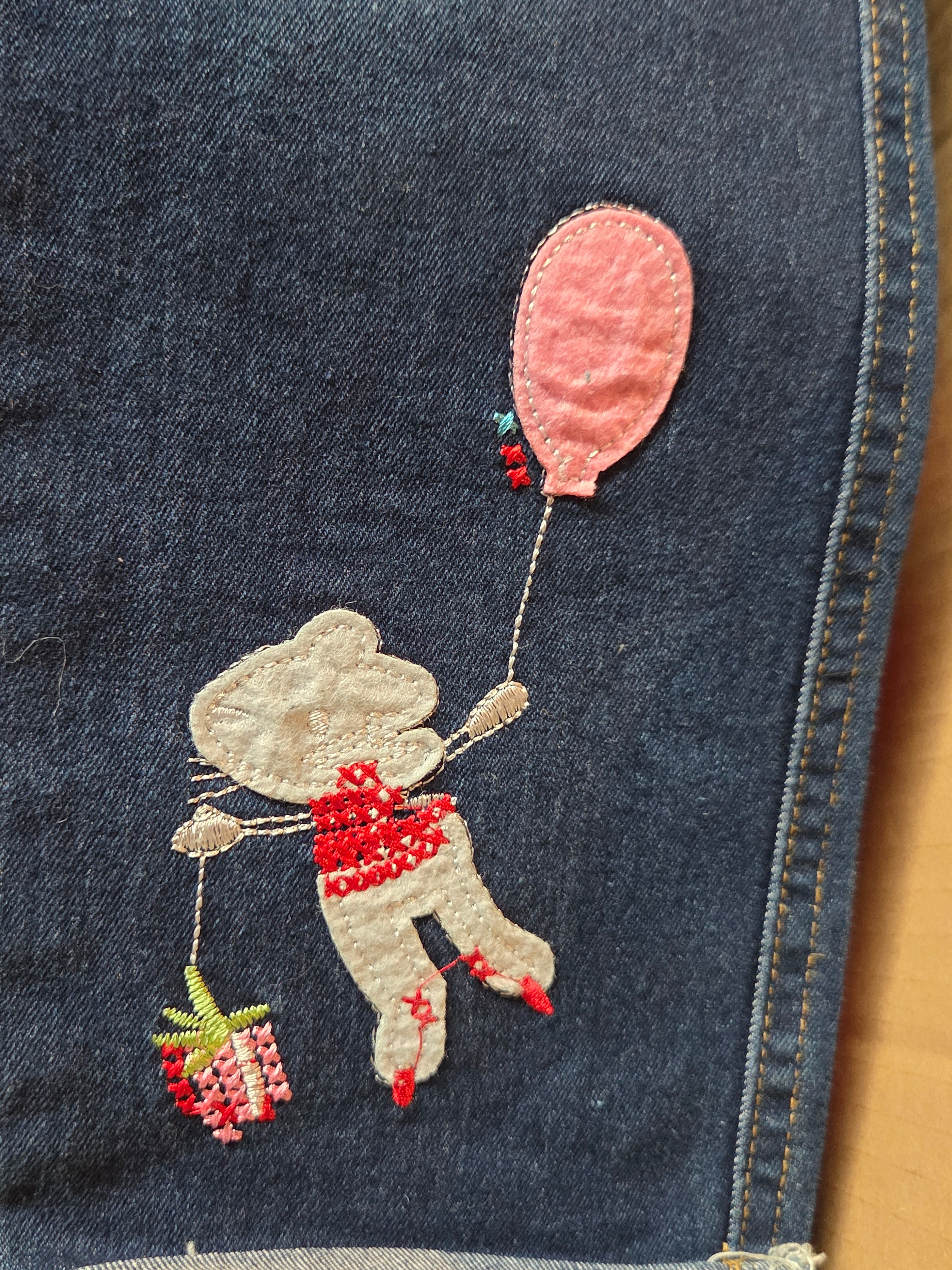 Kids Tales Girls Mouse Cartoon Embroidered Floral Elastic Jeans — Size 6-7