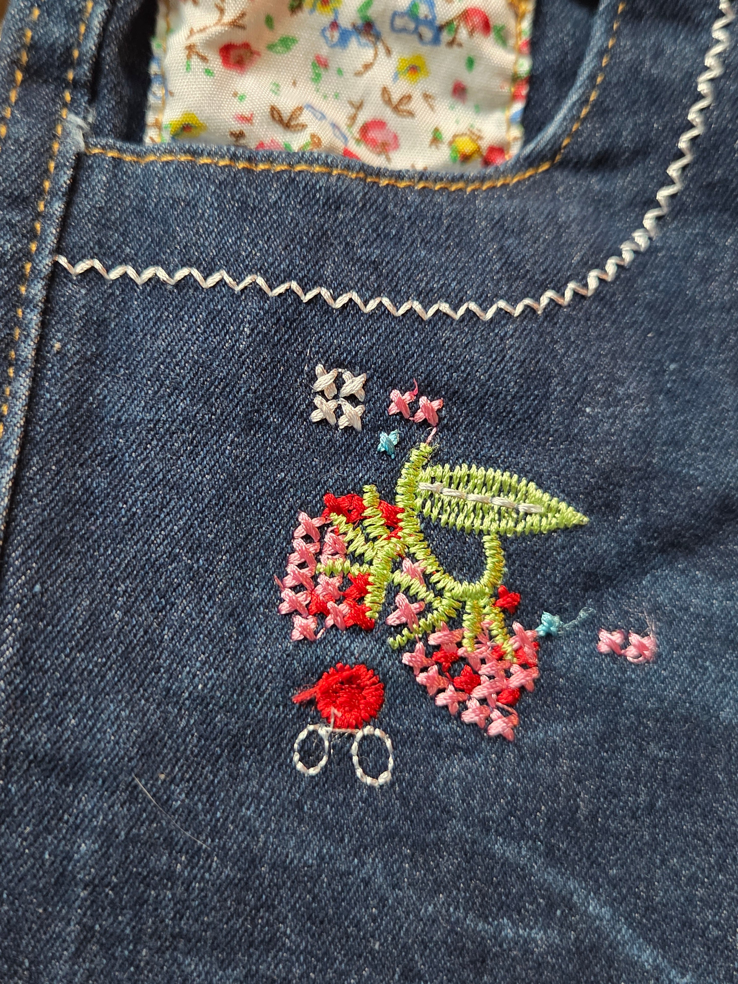 Kids Tales Girls Mouse Cartoon Embroidered Floral Elastic Jeans — Size 6-7