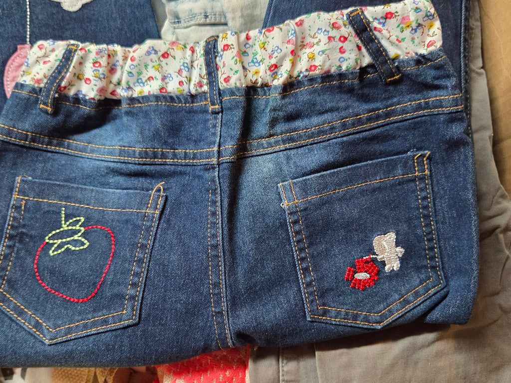 Kids Tales Girls Mouse Cartoon Embroidered Floral Elastic Jeans — Size 6-7
