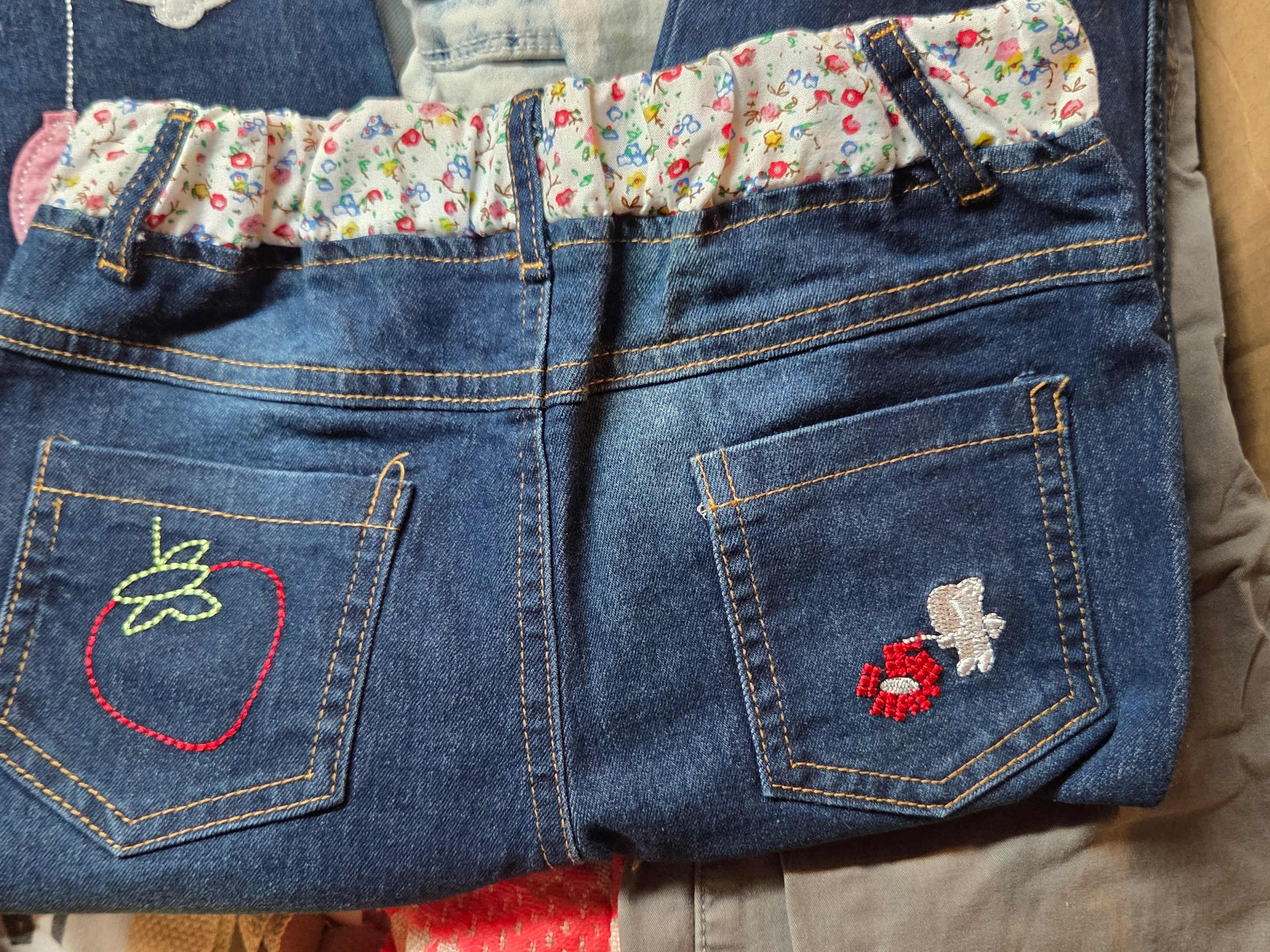 Kids Tales Girls Mouse Cartoon Embroidered Floral Elastic Jeans — Size 6-7