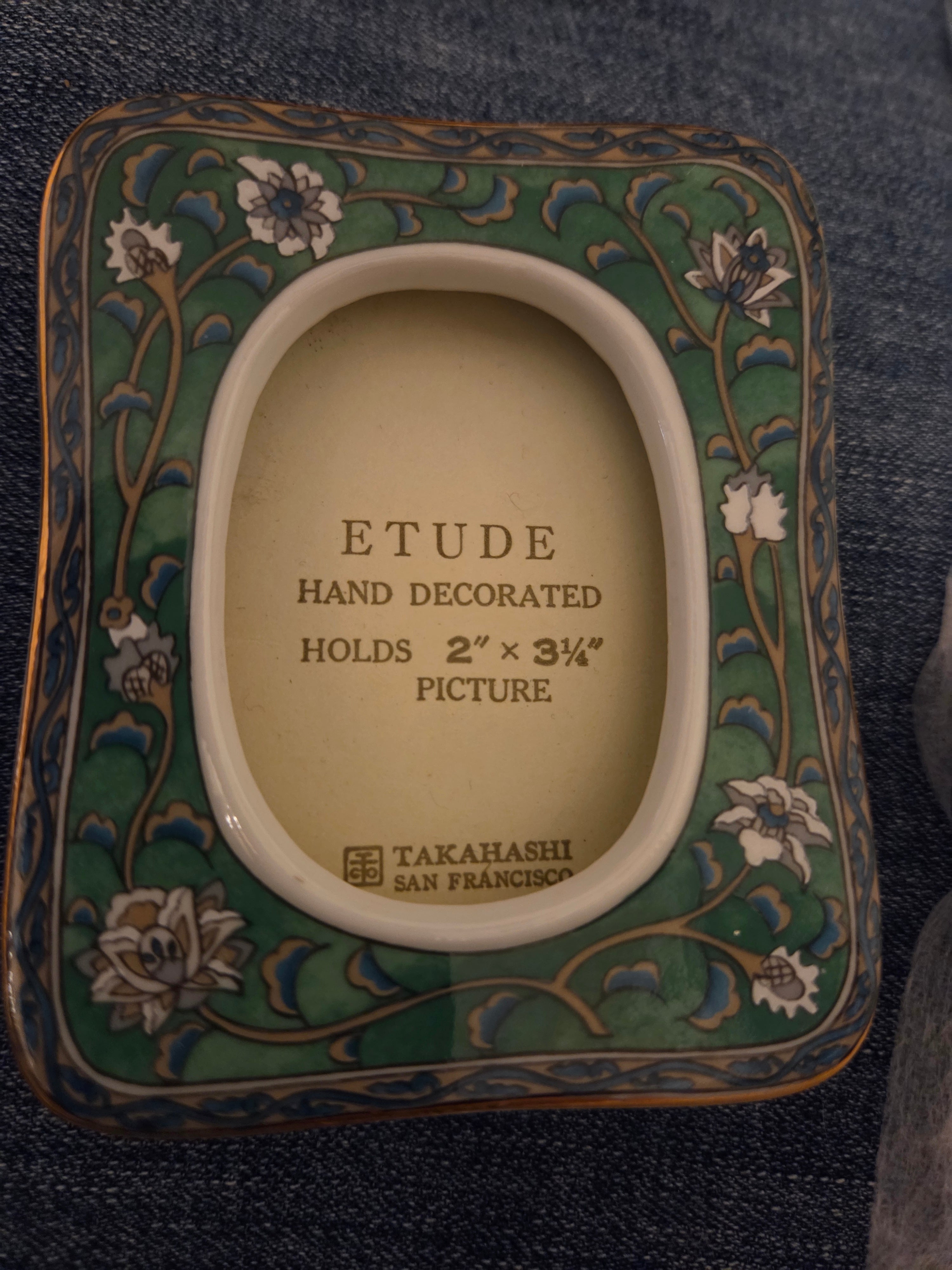 Vintage Takahashi San Francisco Etude Ceramic Photo Frame — Cloisonné Floral