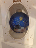USA Flag and Fireworks Glass Ornament NIB