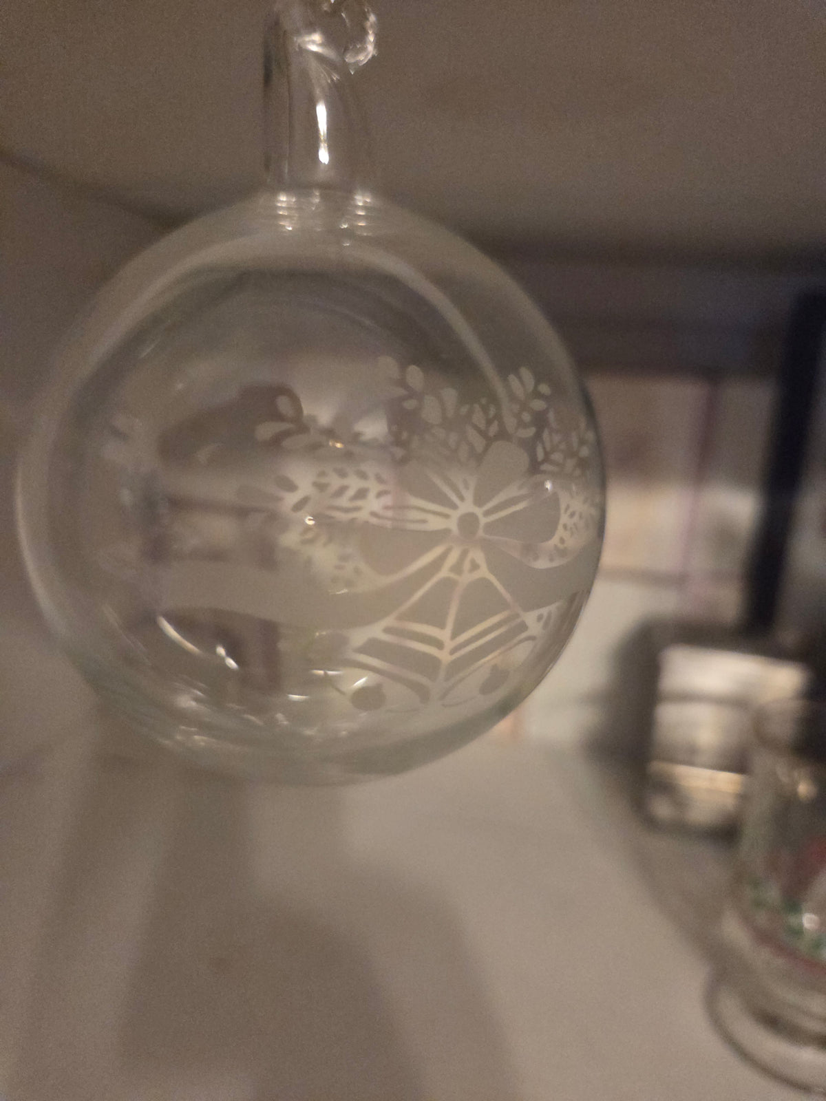 Vintage 1998 Princess House Hand Blown Glass Ornament 4.5" Etched Bells