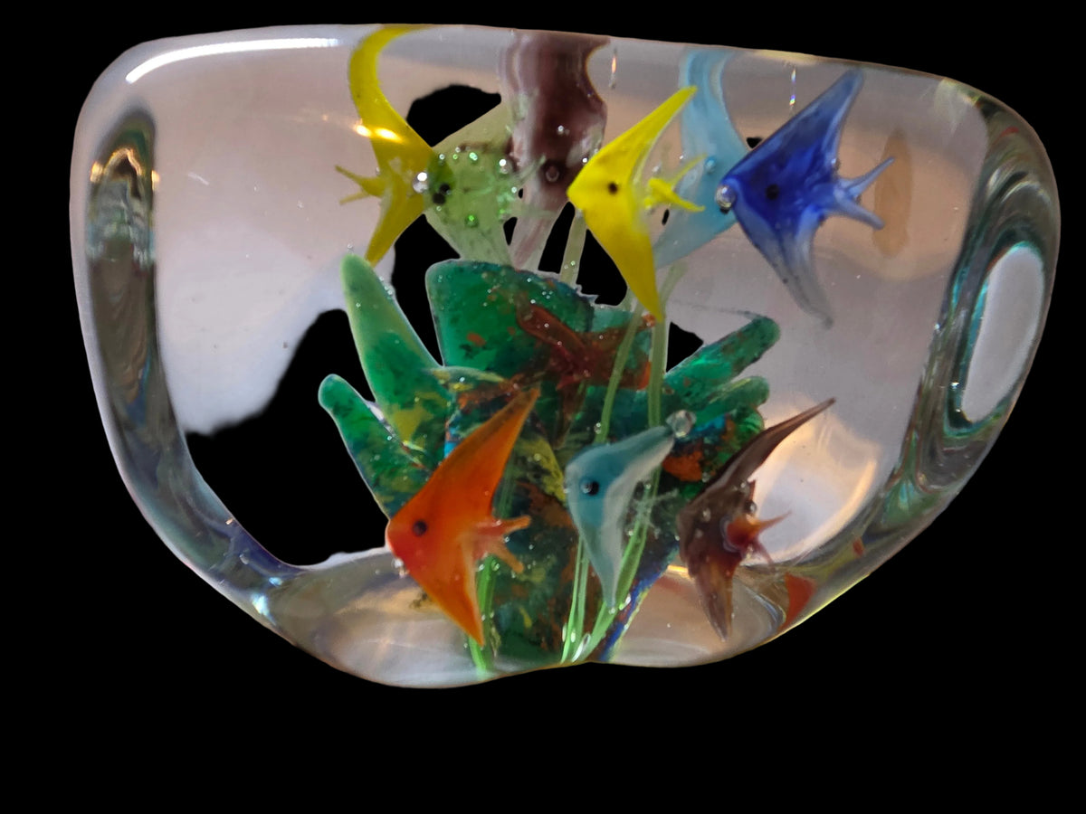 Murano Italian Art Glass Fish Aquarium Paperweight 8 Angelfish Italy 1970s Vintage