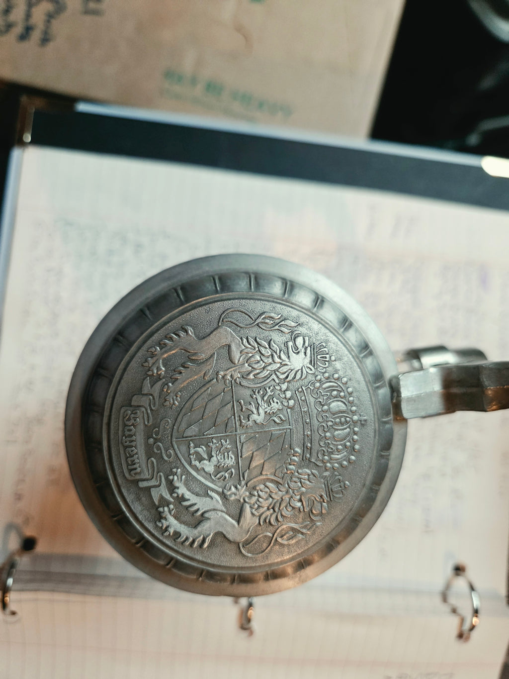 German Beer Stein Pewter Lid – Bavarian Coat of Arms Rein Zinn
