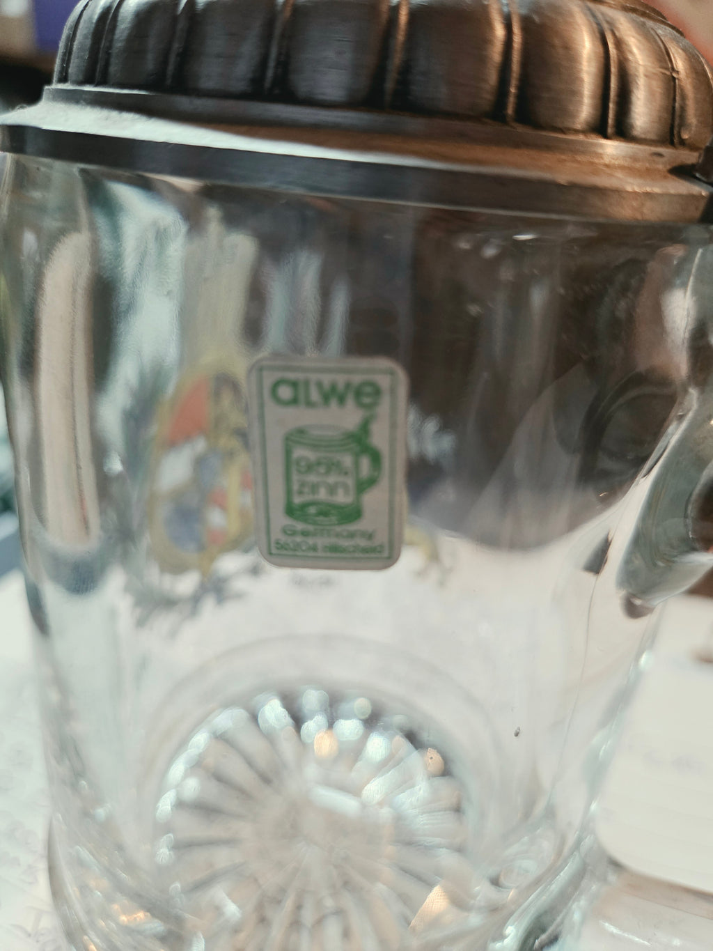 German Beer Stein Pewter Lid – Bavarian Coat of Arms Rein Zinn