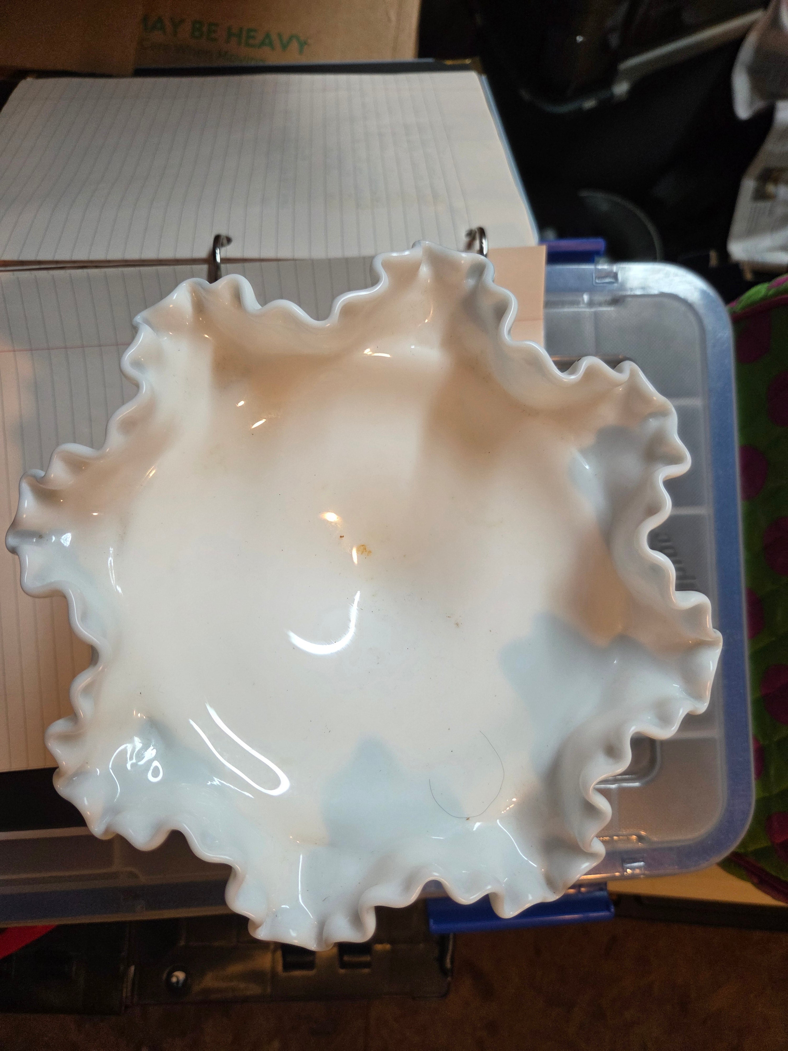 Vintage Fenton Hobnail Milk Glass Ruffled Edge Pedestal Candy Dish Compote