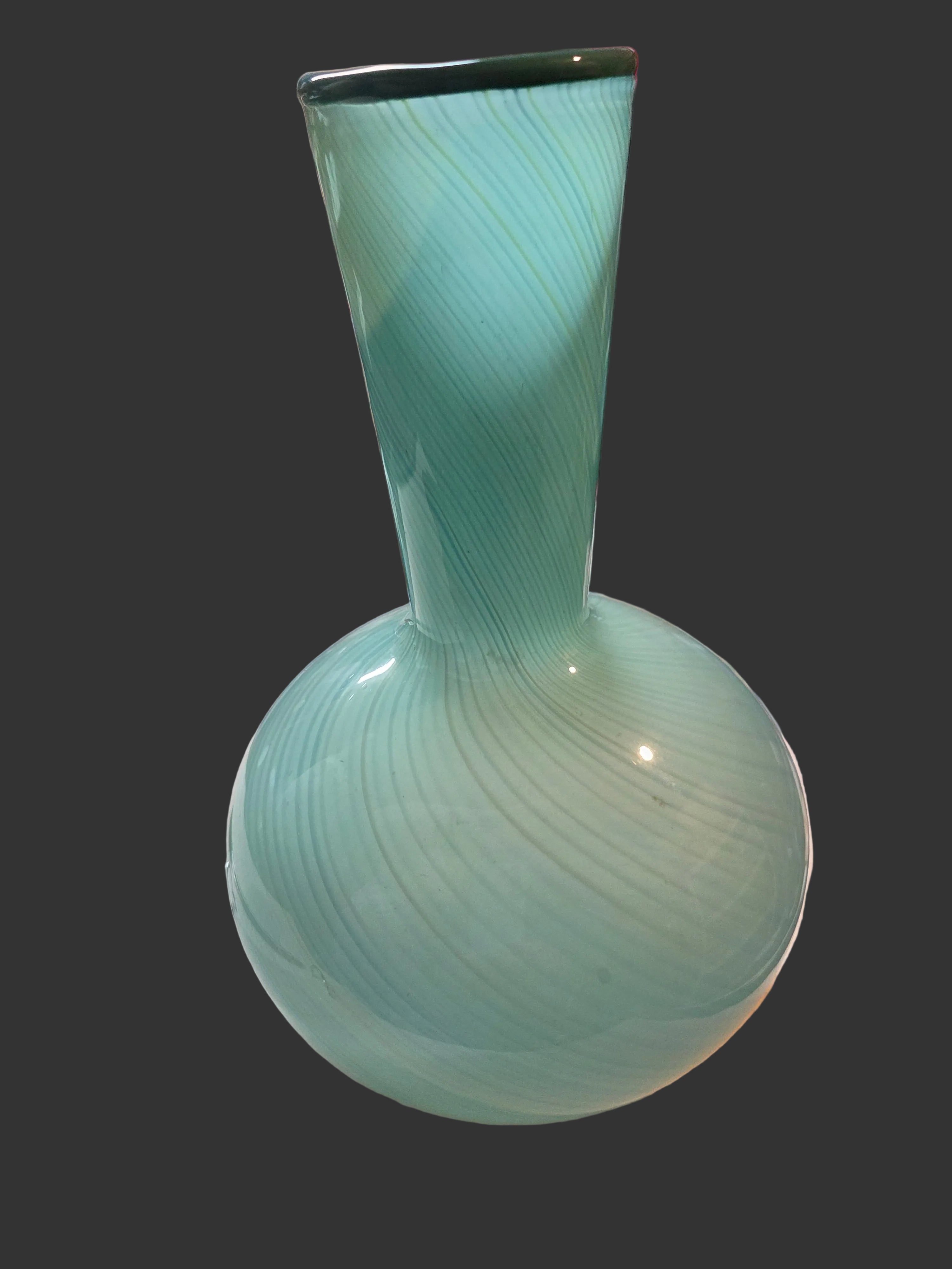 Dansk Mezza Filigrana Swirl Vase – Aqua & Green Hand-Blown Art Glass
