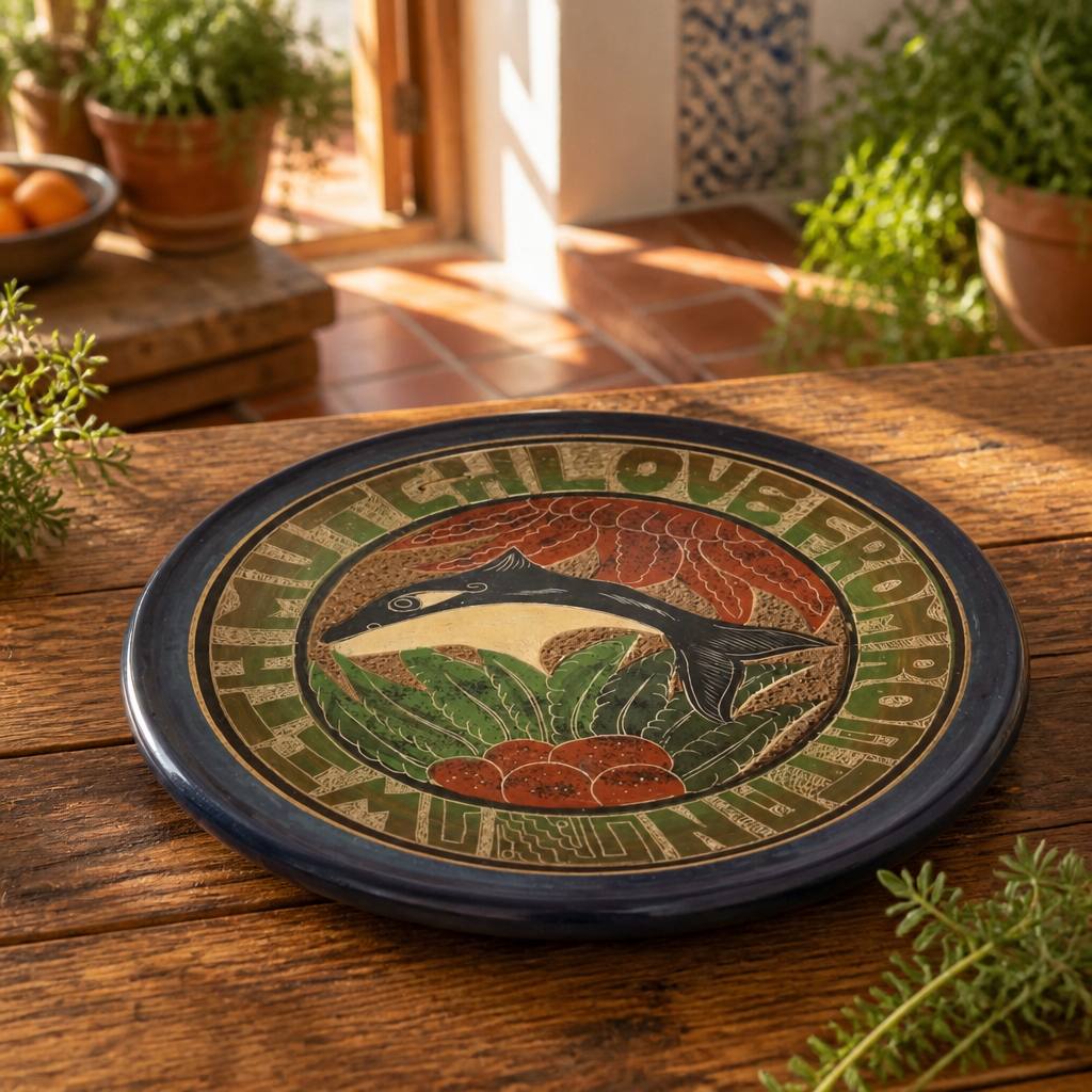 "With Much Love from Roatan" Vintage Folk Art Ceramic Plate – Dolphin Motif (Preowned)