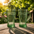 Vintage Libbey Coca-Cola Green Glass Mugs – Embossed Script Logo (Pair, Preowned)