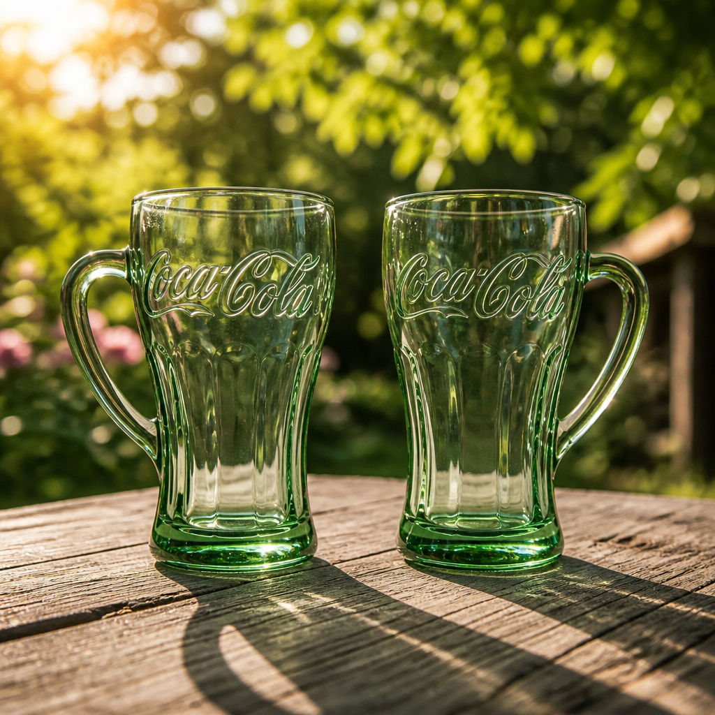 Vintage Libbey Coca-Cola Green Glass Mugs – Embossed Script Logo (Pair, Preowned)