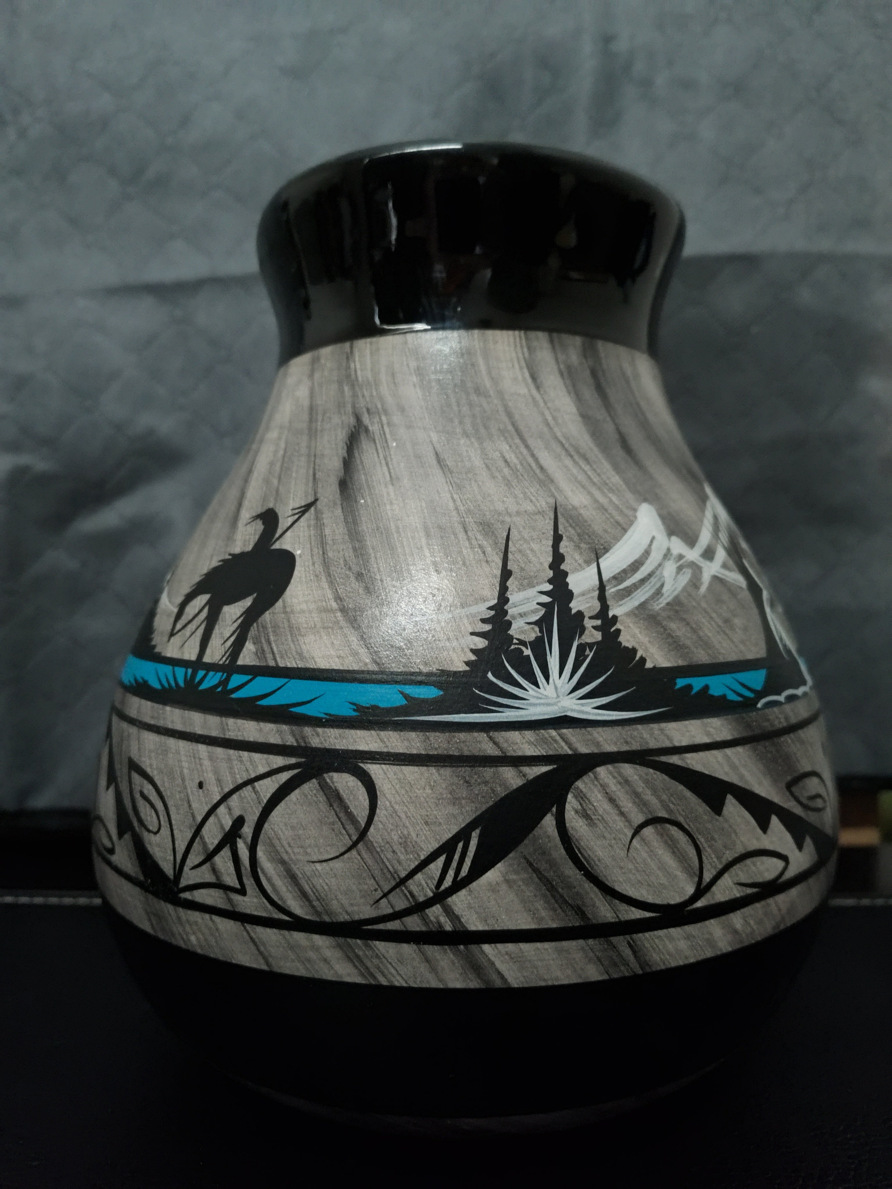 Vintage Pottery Vase, Handmade, Warrior and Horse, Signed - Binishtaa, Navajo