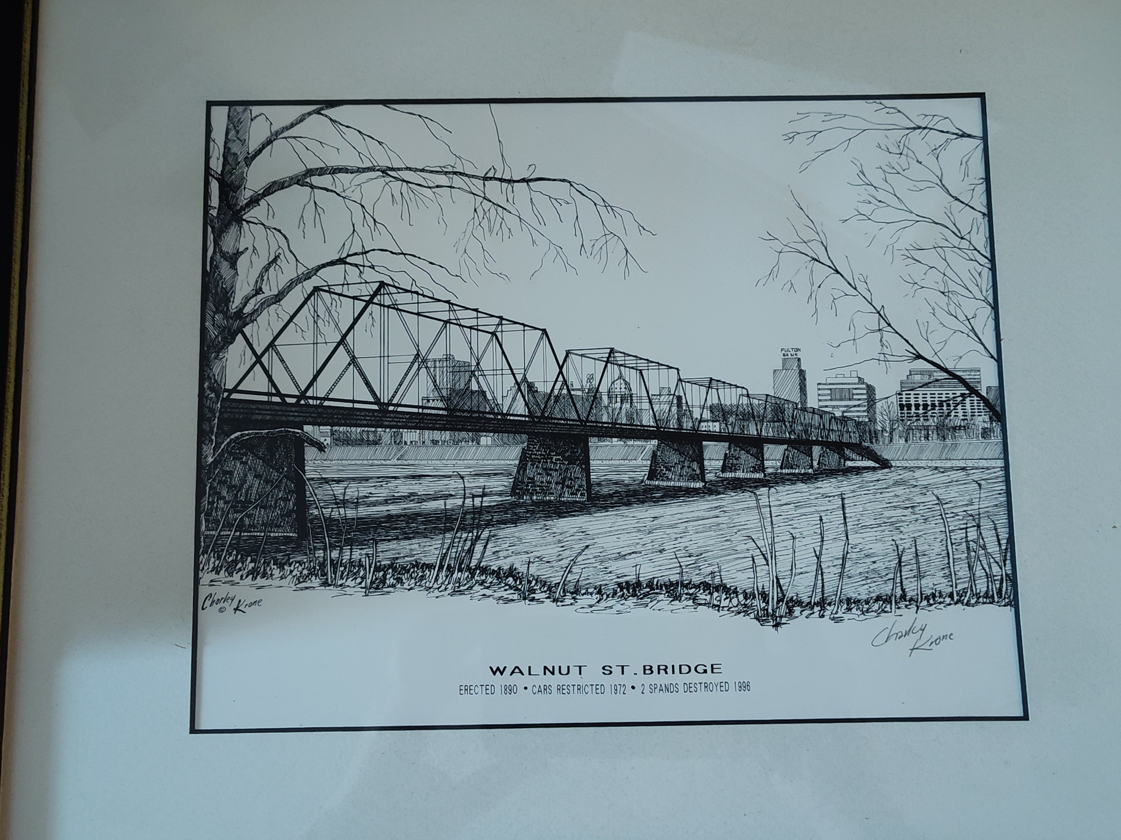 "Walnut St. Bridge" Pen & Ink Drawing by Charley Krone – Harrisburg, PA