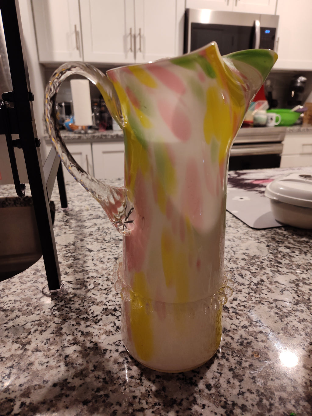 Vintage Hand-Blown Art Glass Pitcher – Spatter / End of Day Pattern