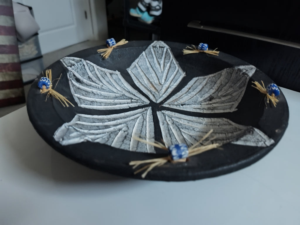Matamiss Pottery Handcrafted Artisan Bowl – Ghana, Carved Star Pattern with Bead Accents