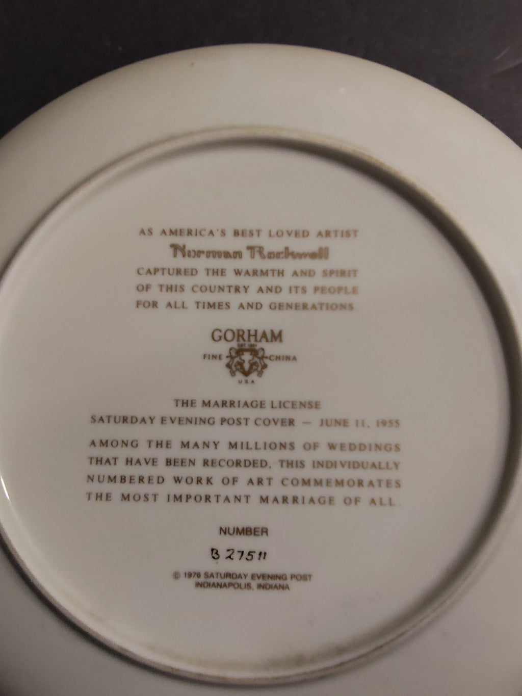 Gorham Norman Rockwell "The Marriage License" Collector Plate – Fine China
