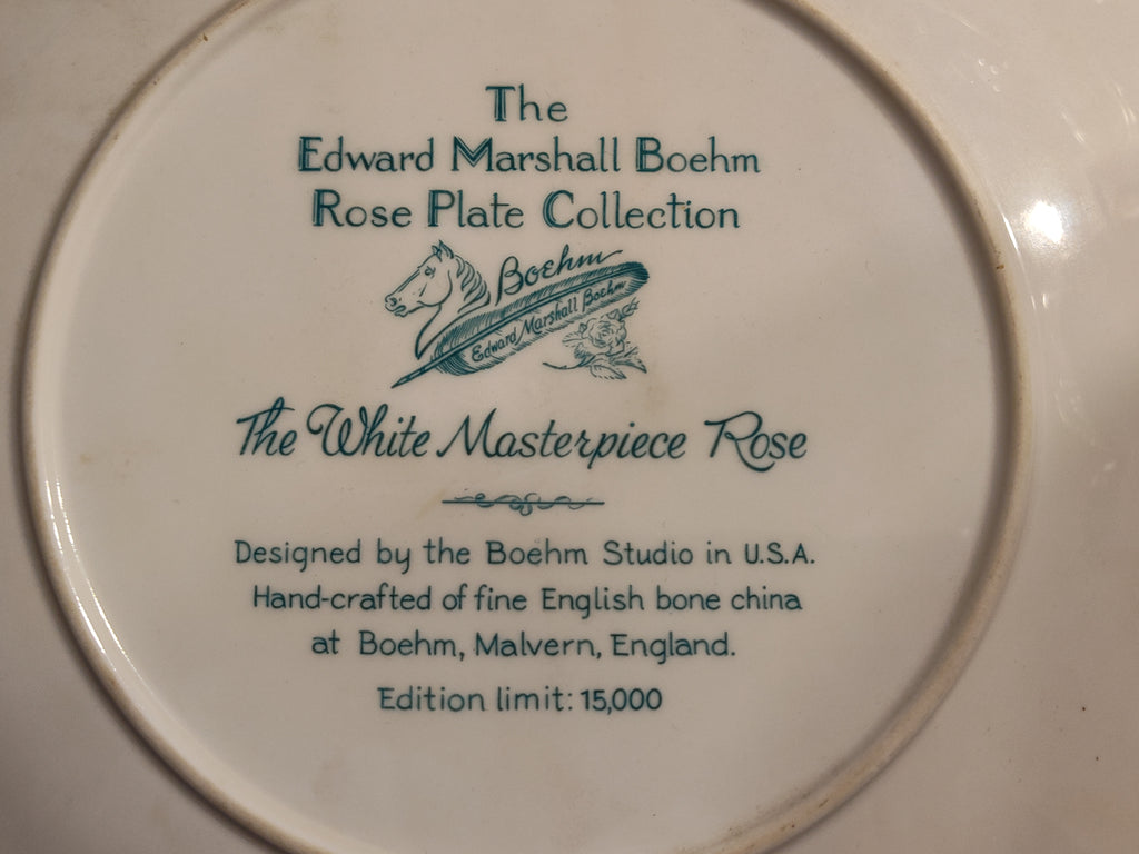 Edward Marshall Boehm "White Masterpiece Rose" Collector Plate – Fine English Bone China