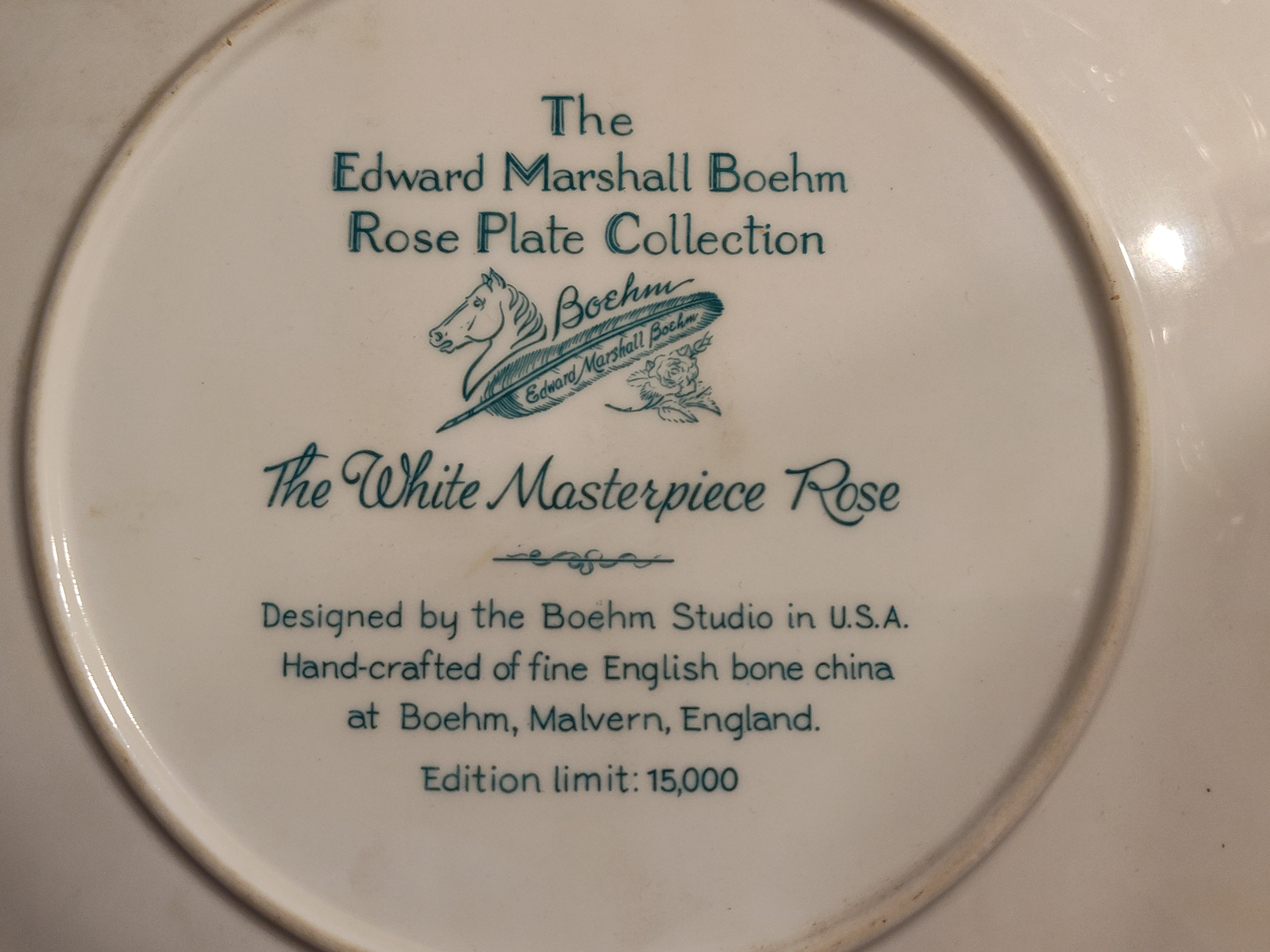 Edward Marshall Boehm "White Masterpiece Rose" Collector Plate – Fine English Bone China