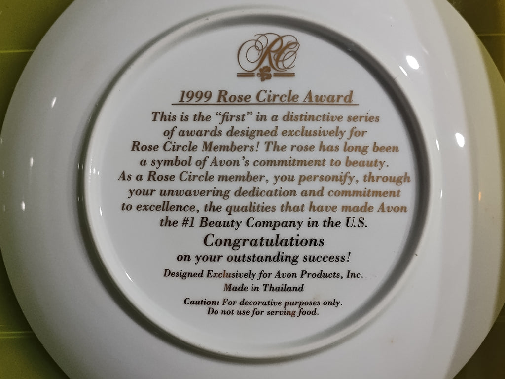 Vintage 1999 Avon Rose Circle Award Collectible Plate – 1st in Series – 8.5" Like New