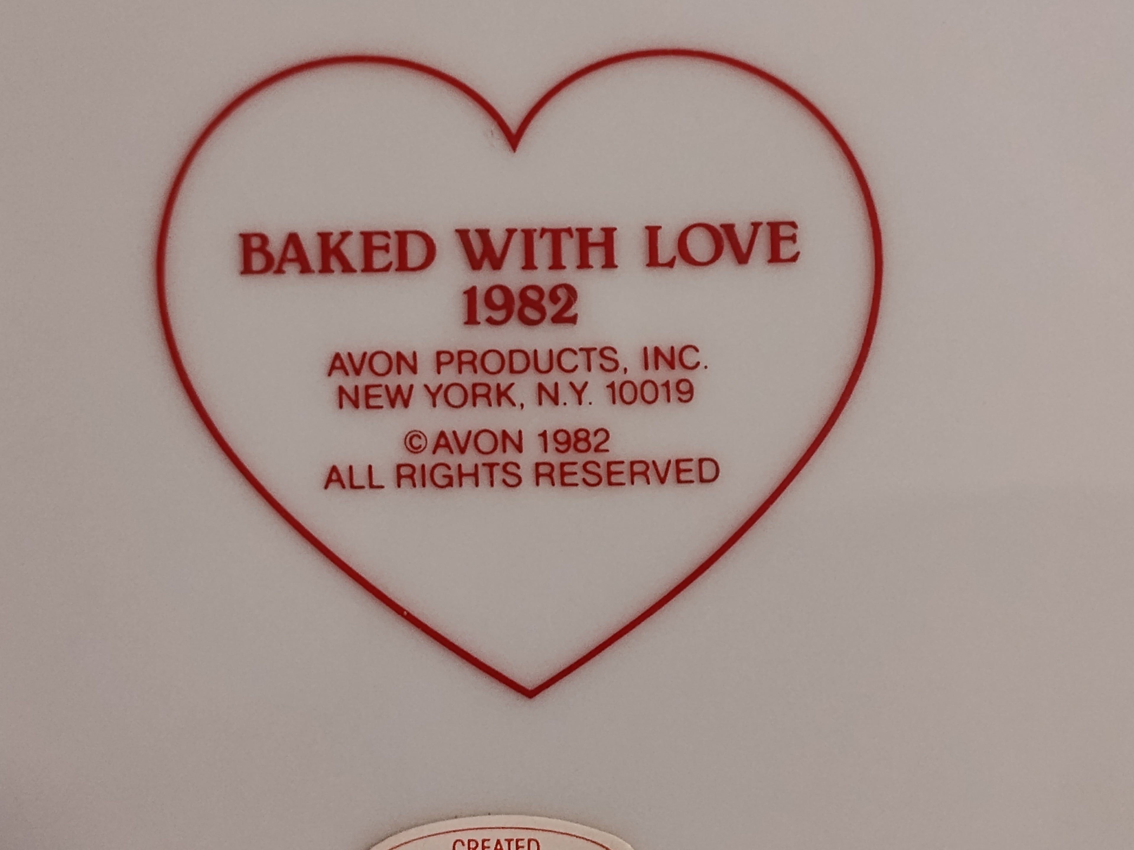Vintage 1982 Avon "I Baked It Myself With Love" Porcelain Plate – 9" Like New