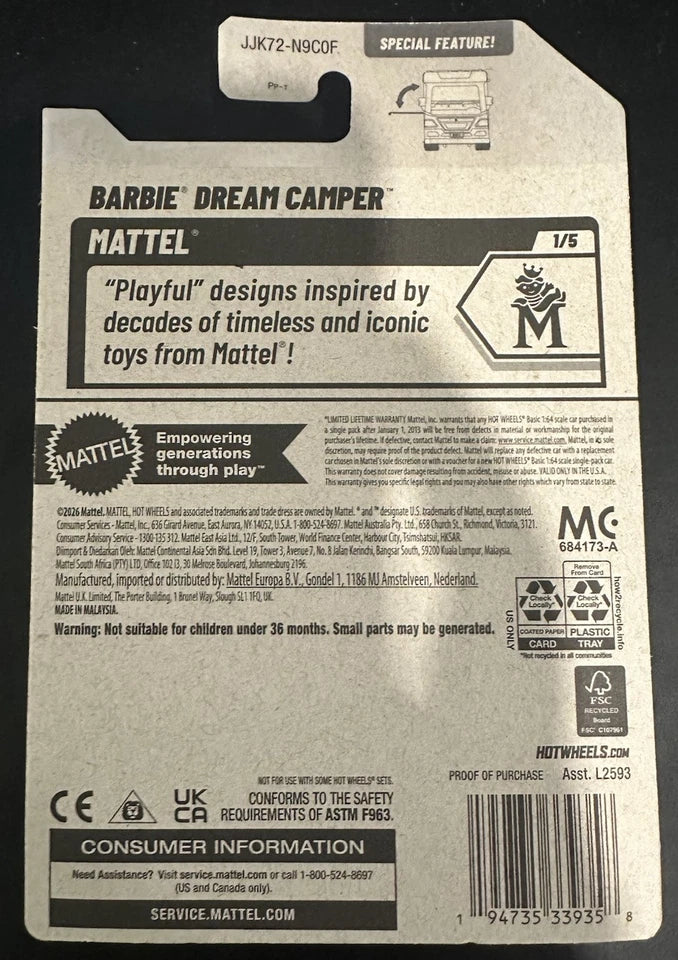 Hot Wheels Barbie Dream Camper Special Edition Purple